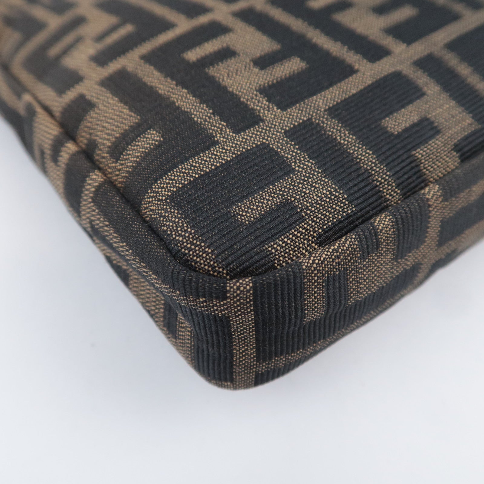 FENDI Zucca Canvas Leather Shoulder Bag Brown