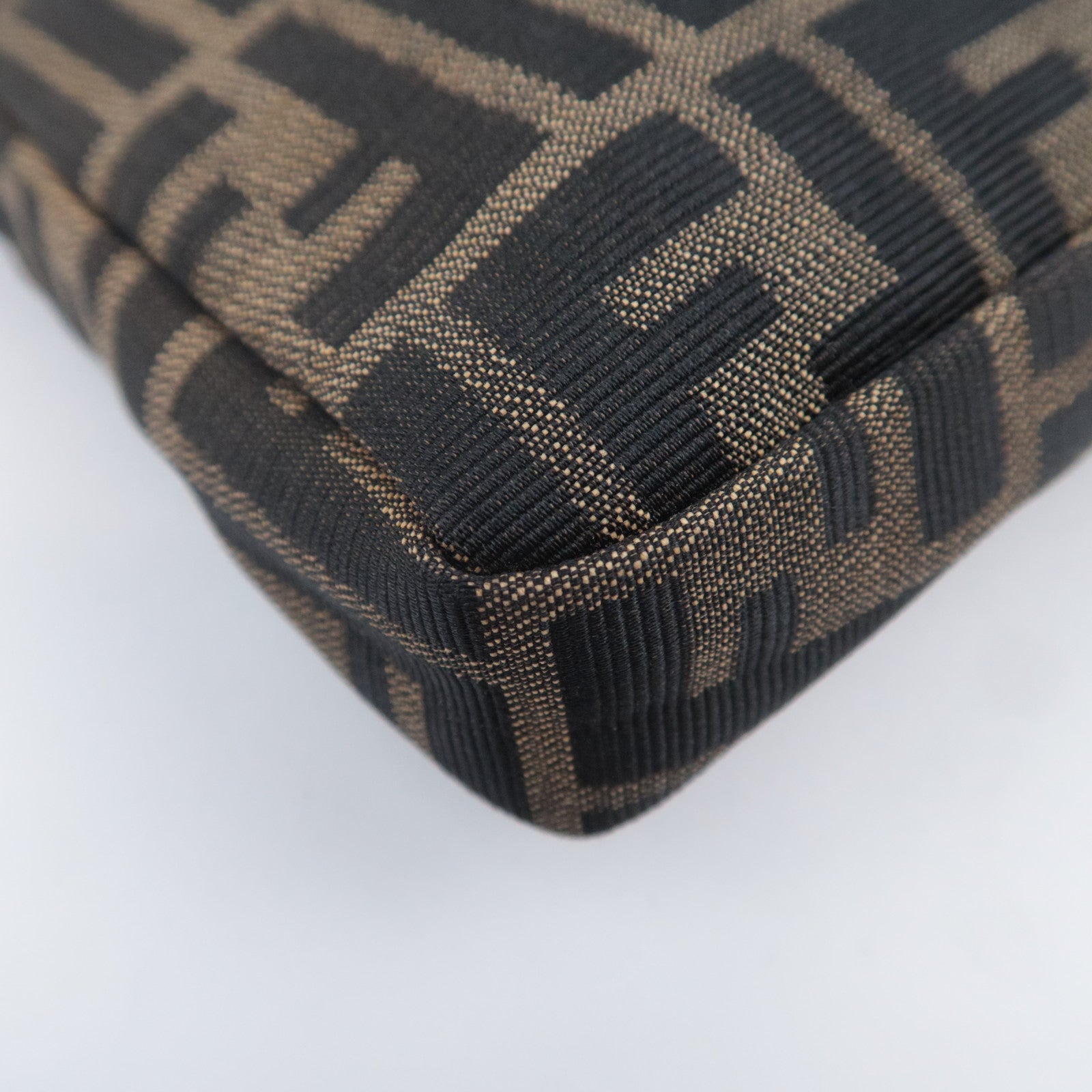 FENDI Zucca Canvas Leather Shoulder Bag Brown
