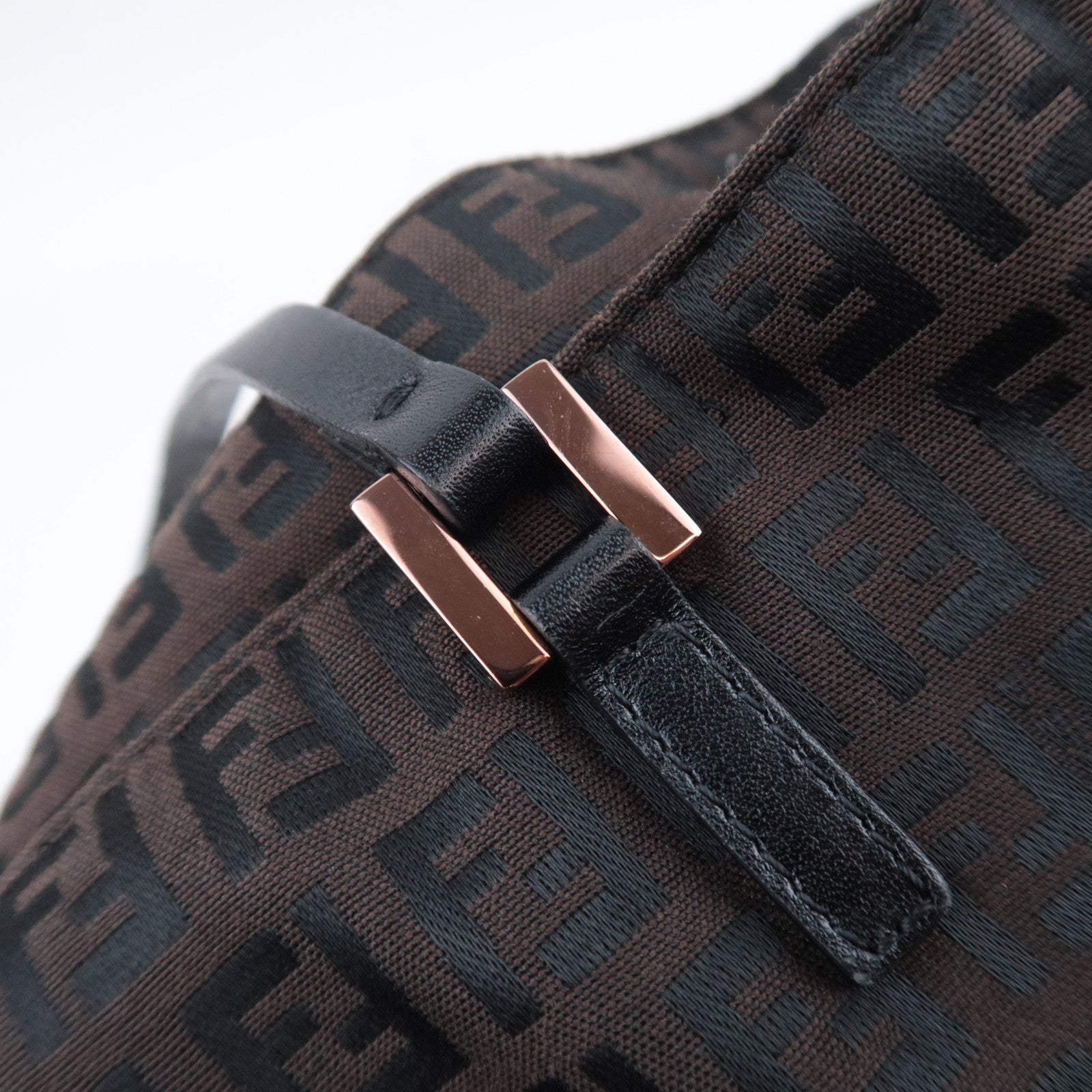 FENDI Zucchino Canvas Leather Handbag Brown 8BH018