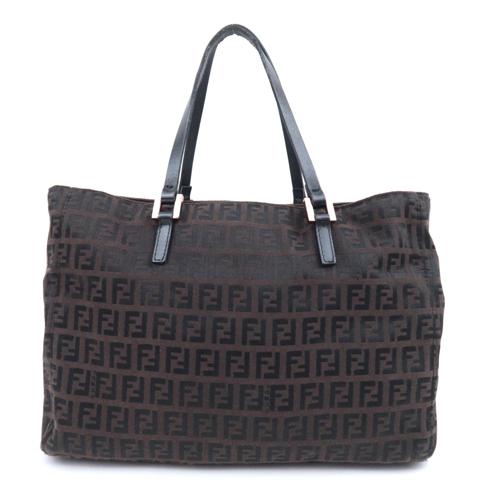 FENDI Zucchino Canvas Leather Handbag Brown 8BH018