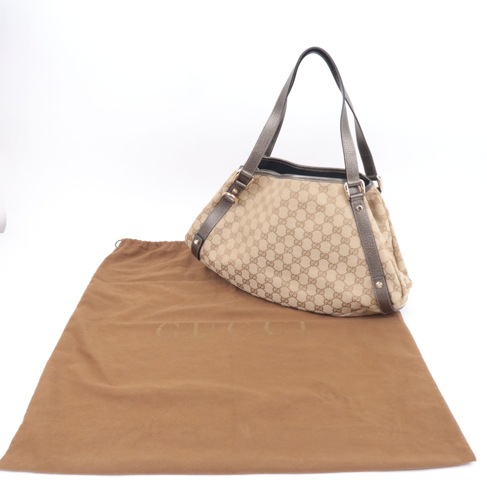 GUCCI Abby GG Canvas Tote Bag Beige Bronze 130736