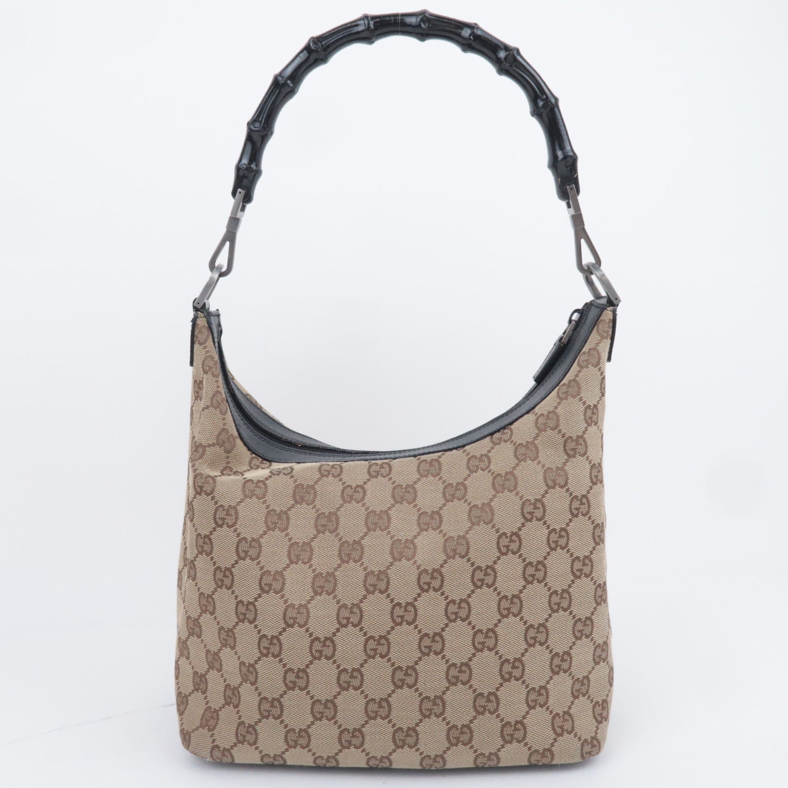 GUCCI Bamboo GG Canvas Shoulder Bag Beige Black 000.0531