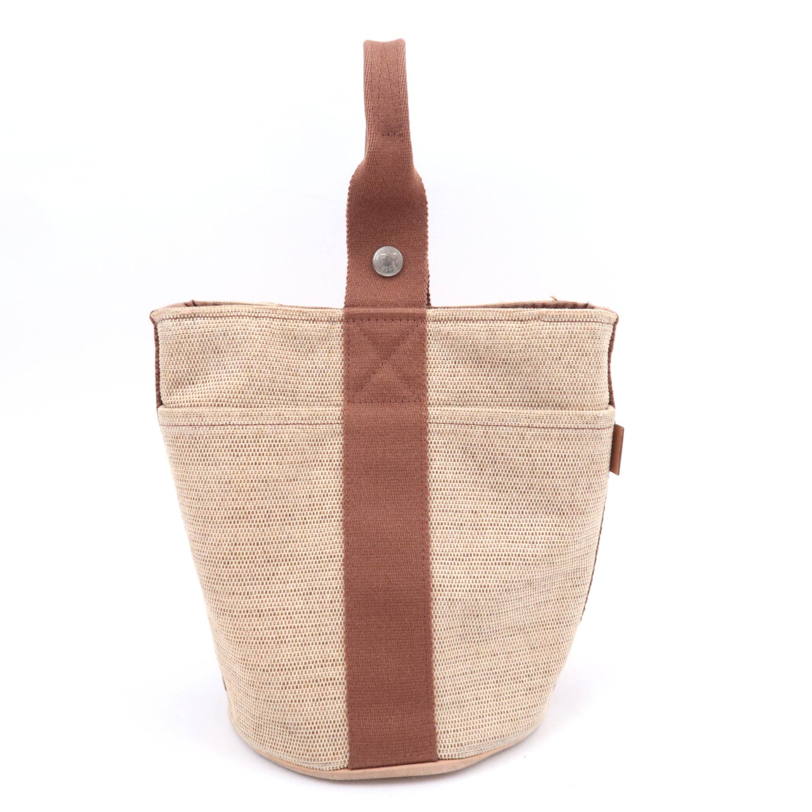 HERMES Saxo PM Canvas Handbag Beige Brown