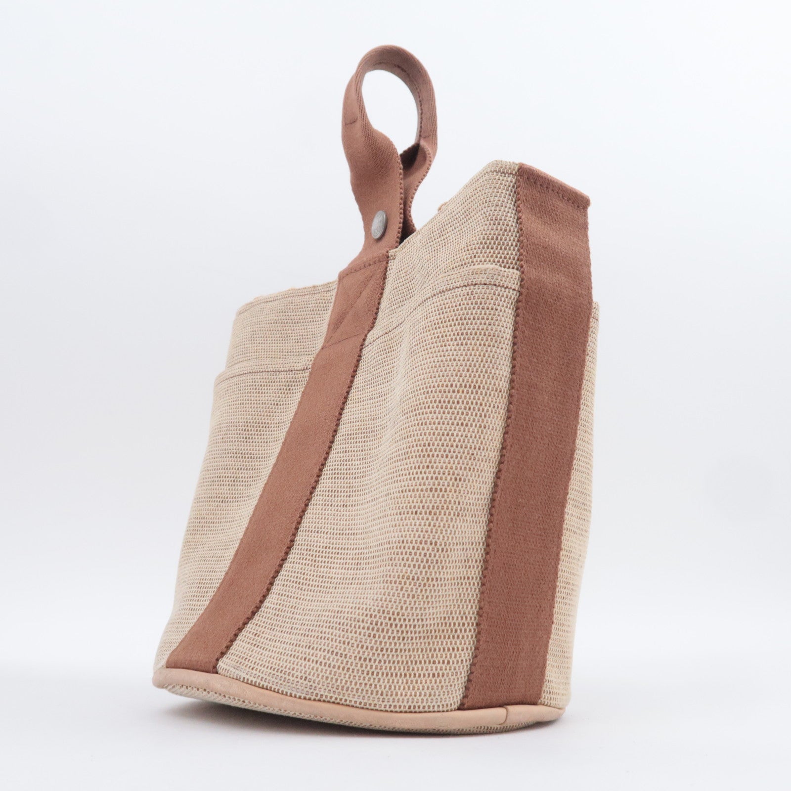 HERMES Saxo PM Canvas Handbag Beige Brown