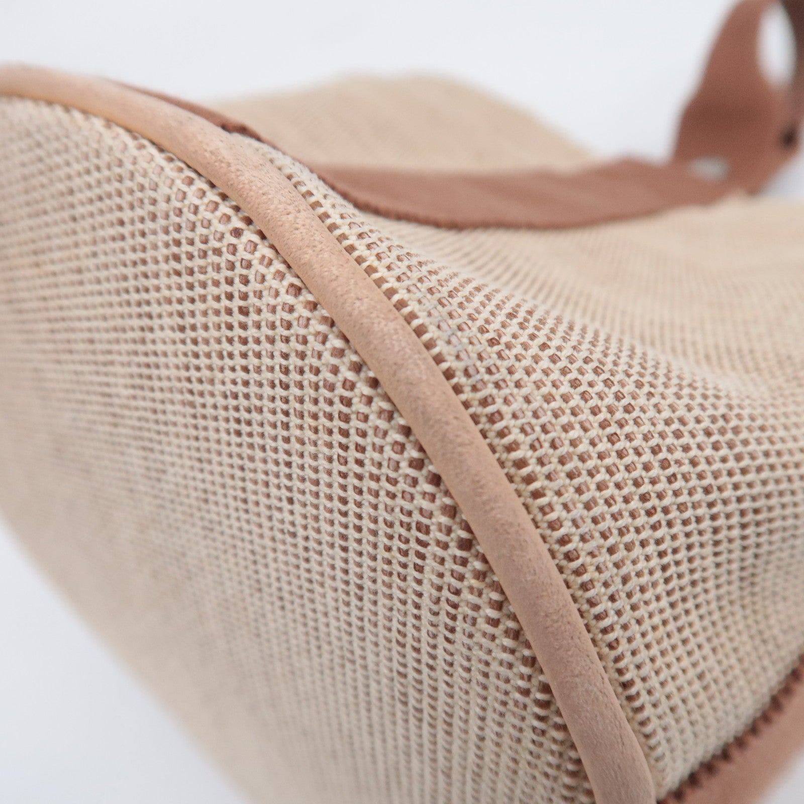 HERMES Saxo PM Canvas Handbag Beige Brown