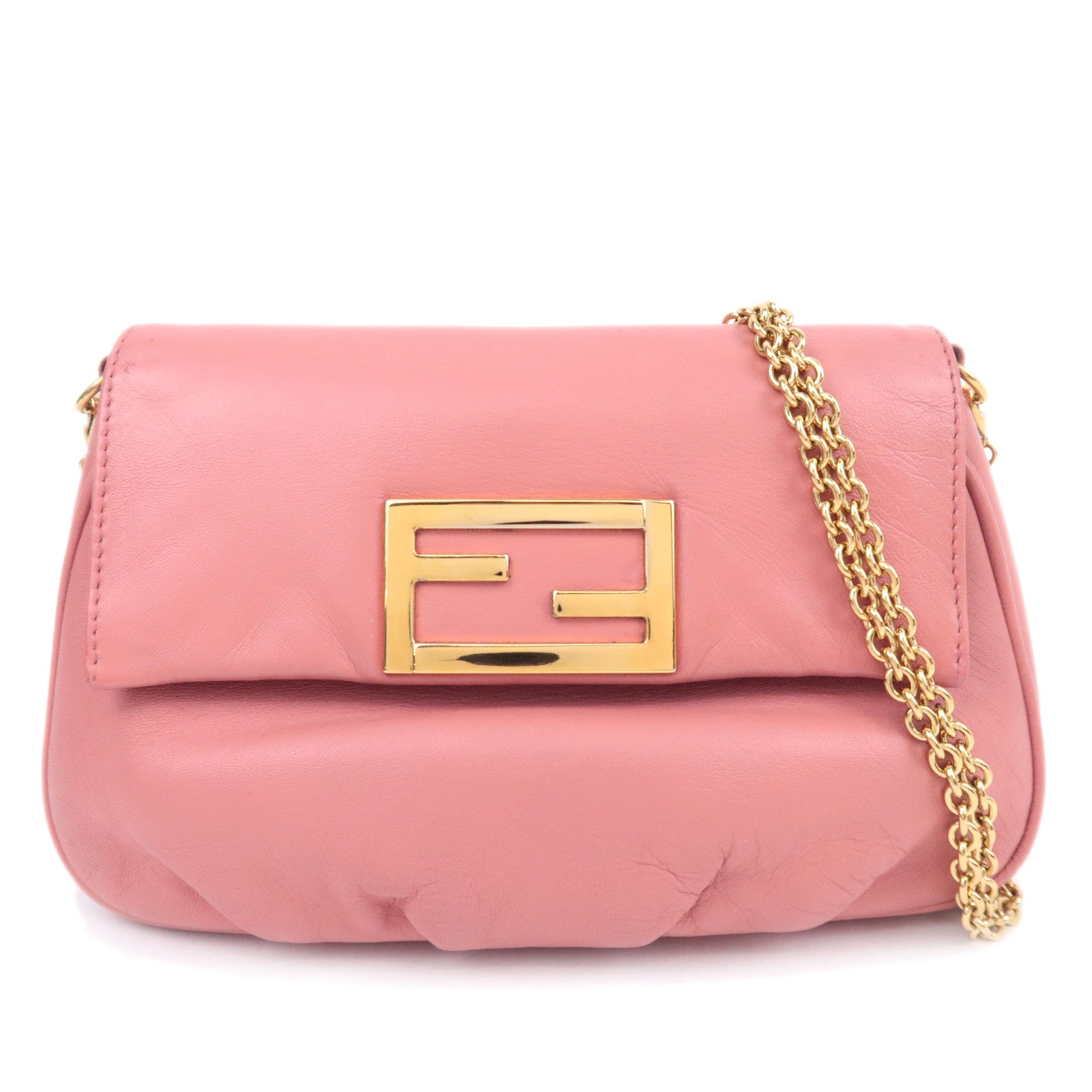 FENDI Leather Chain Shoulder Bag Pink 8M027690837