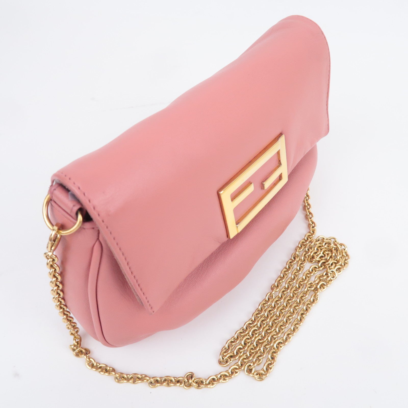 FENDI Leather Chain Shoulder Bag Pink 8M0276
