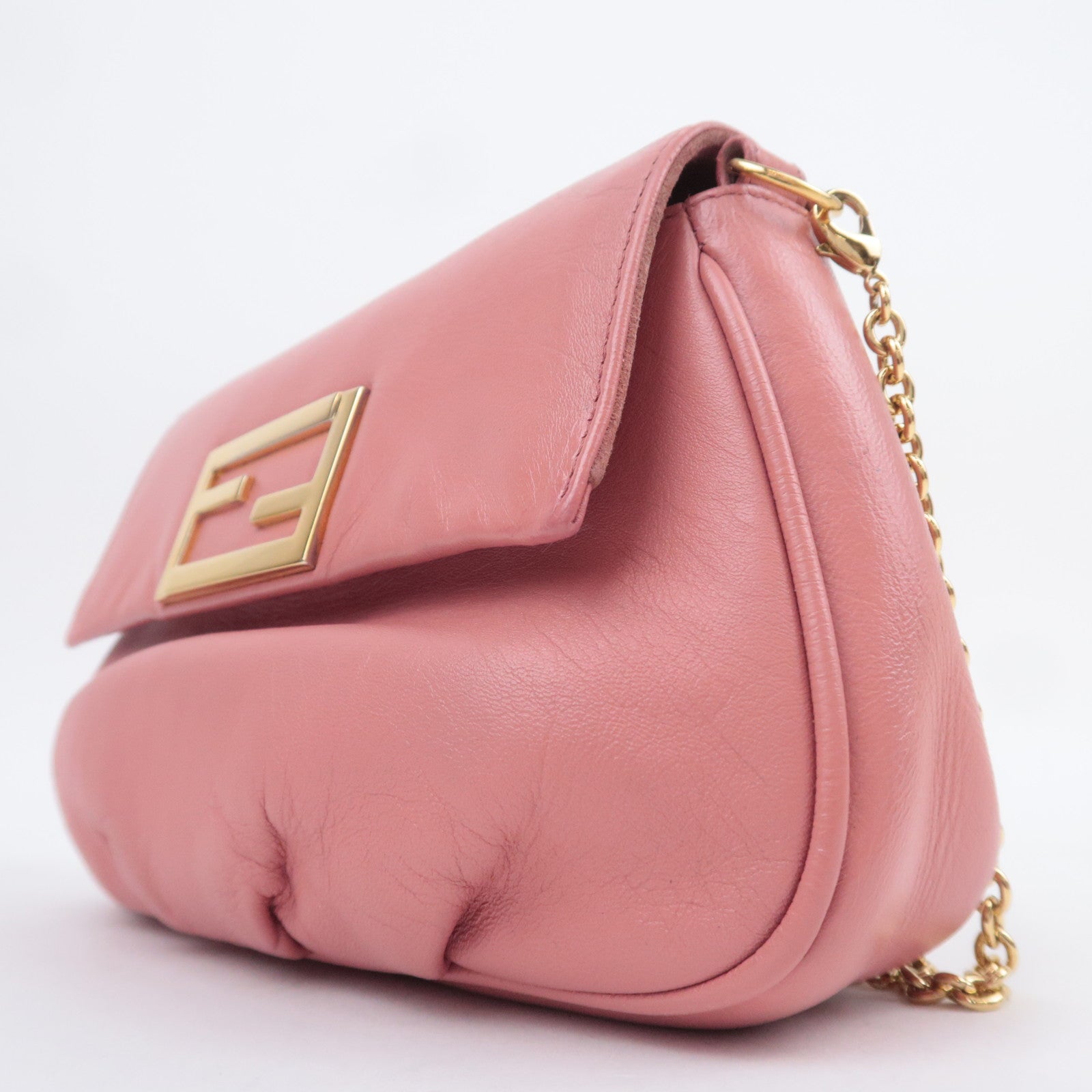 FENDI Leather Chain Shoulder Bag Pink 8M0276