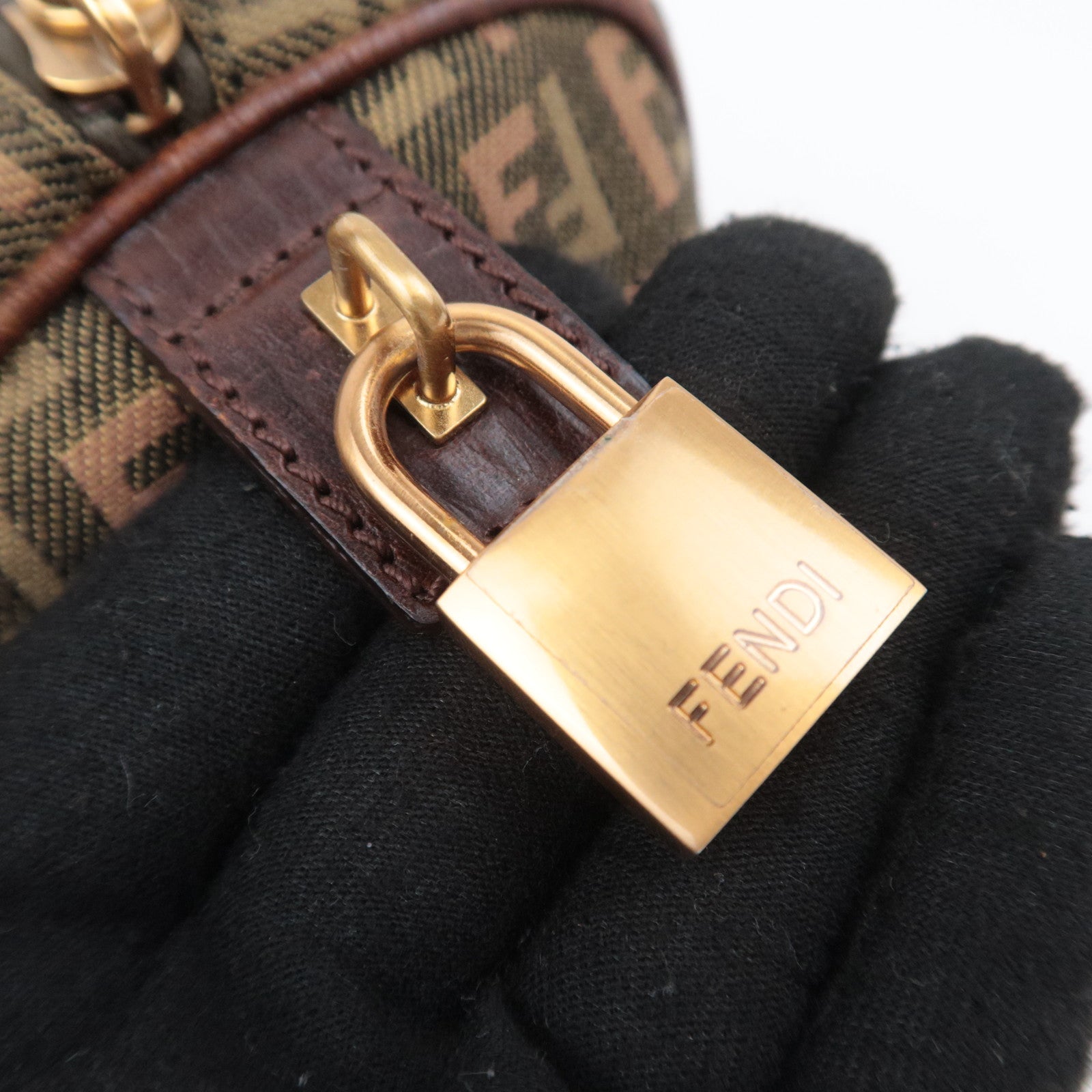 FENDI Zucchino Canvas Leather Handbag Khaki Brown 8BL071