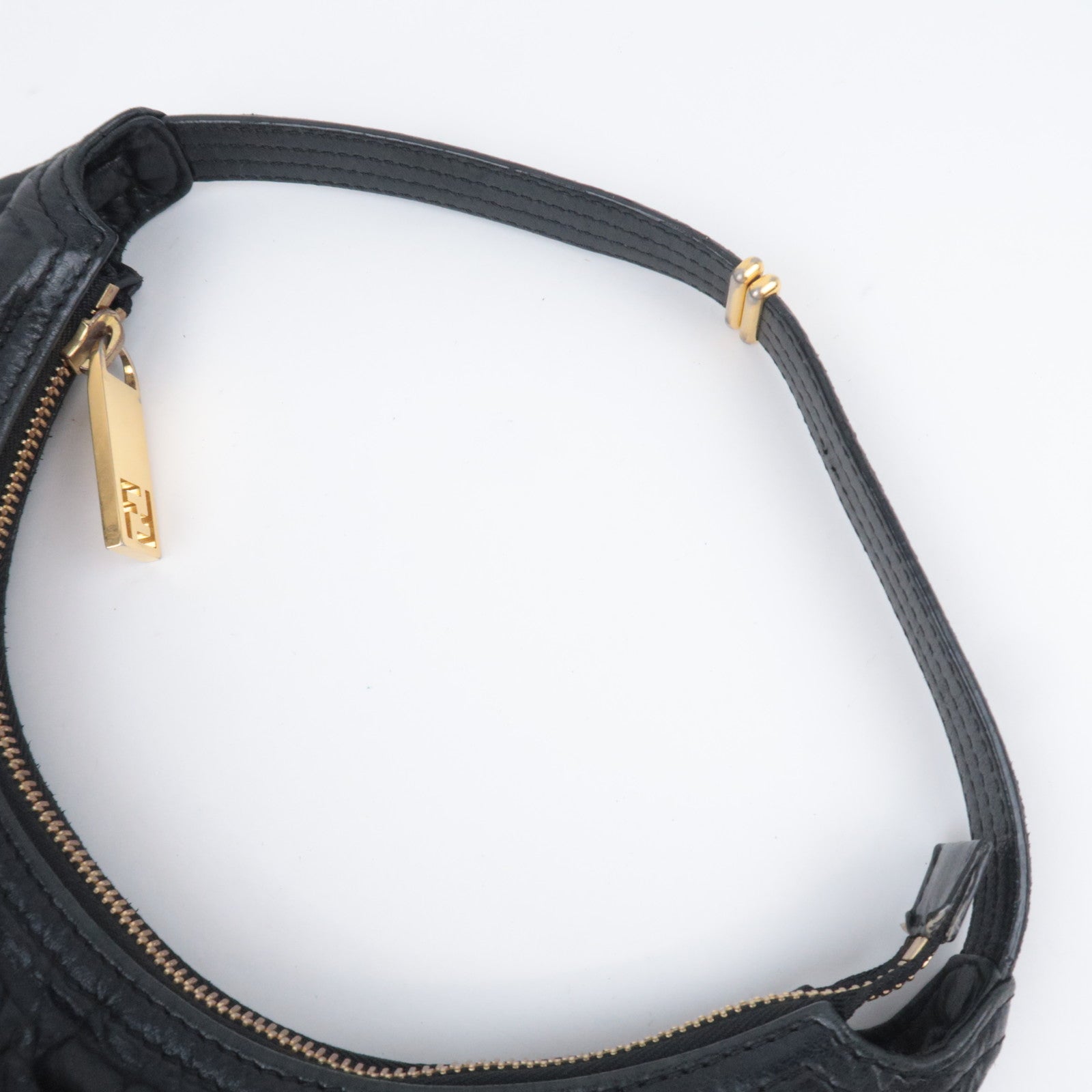 FENDI Unzipped Leather Shoulder Bag Black 8BR624