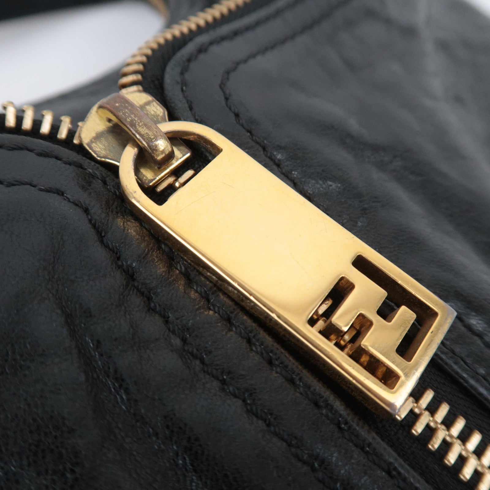 FENDI Unzipped Leather Shoulder Bag Black 8BR624