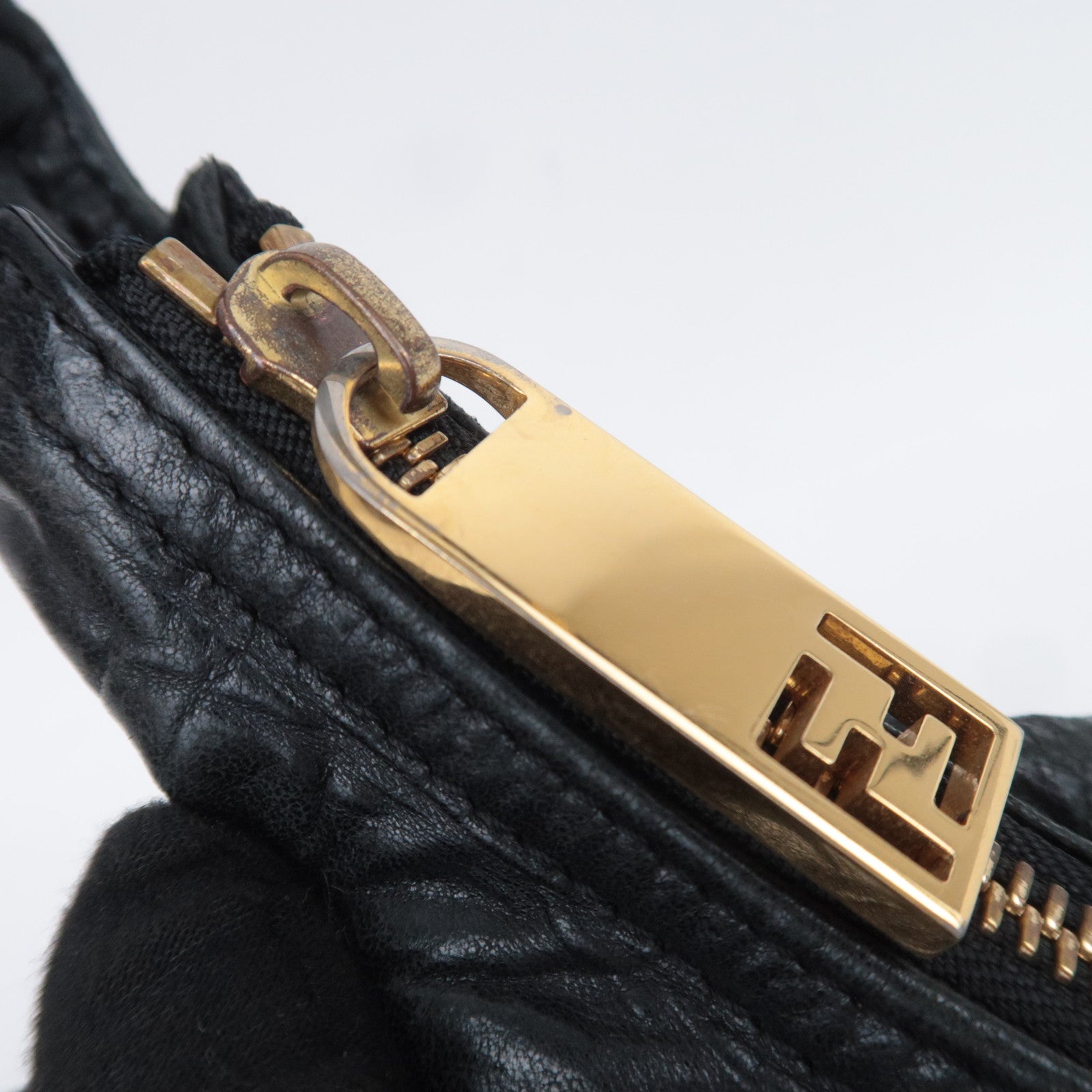 FENDI Unzipped Leather Shoulder Bag Black 8BR624
