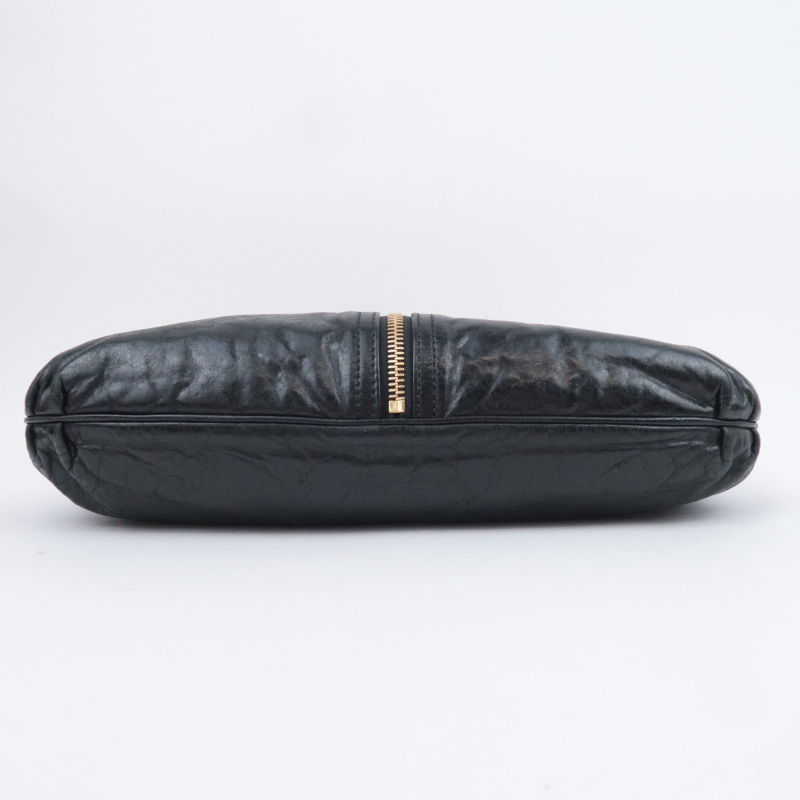 FENDI Unzipped Leather Shoulder Bag Black 8BR624