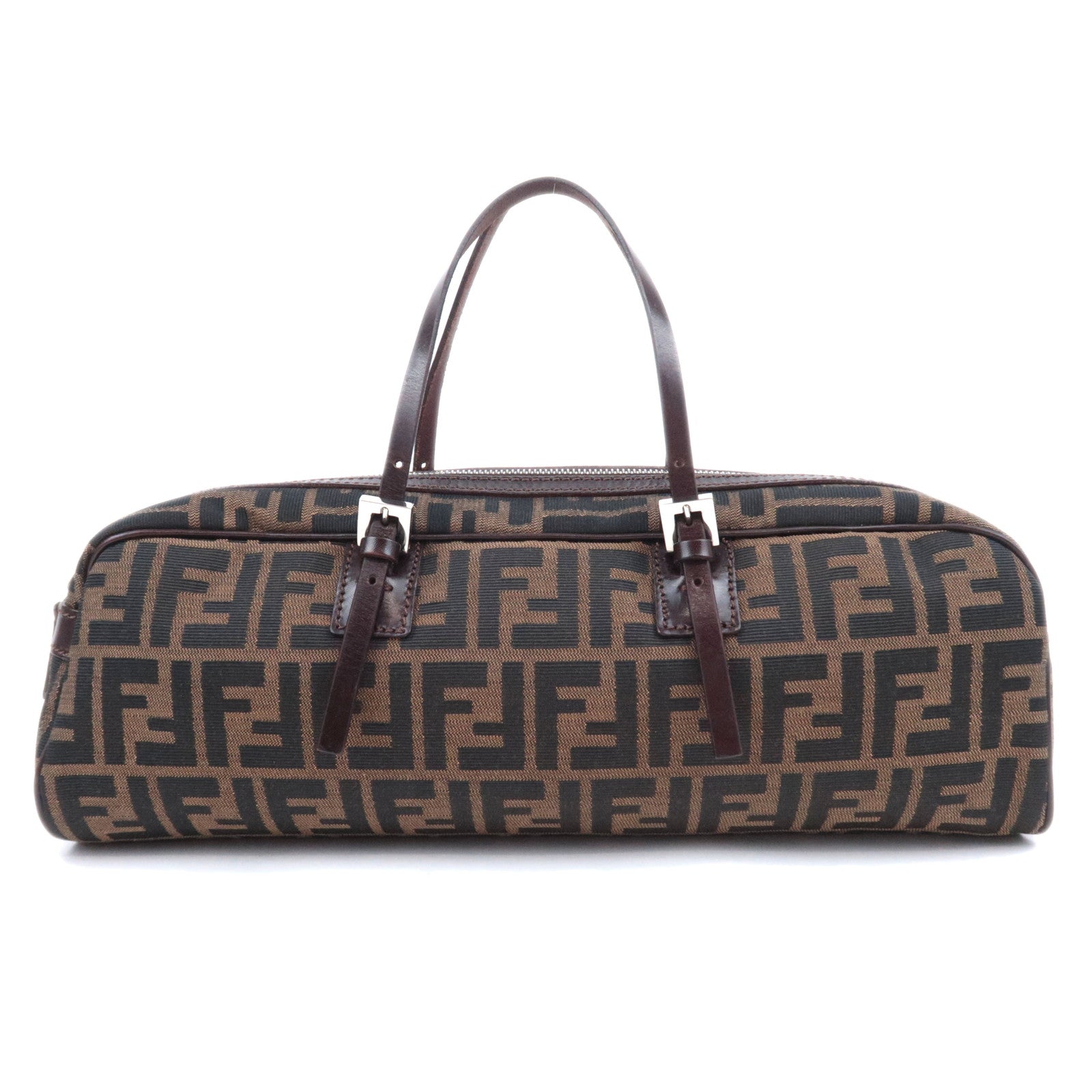 FENDI Zucca Canvas Leather Handbag Brown Black 1656090844