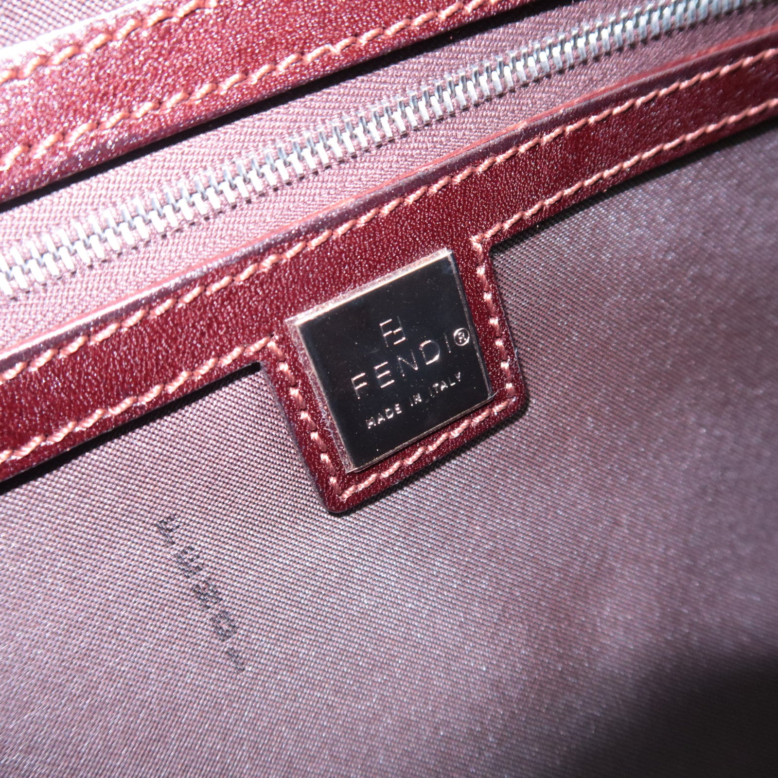 FENDI Zucca Canvas Leather Handbag Brown Black 16560