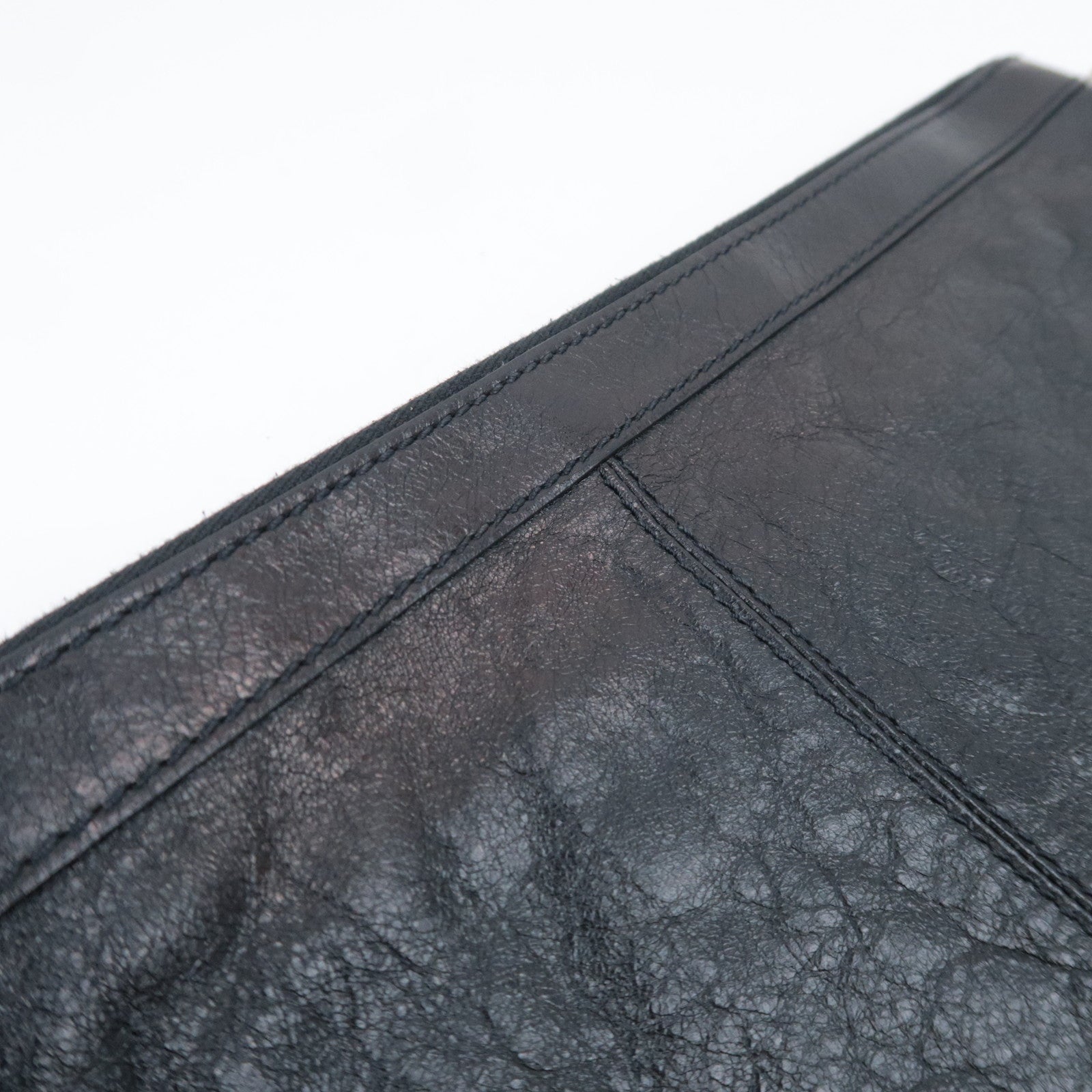 BALENCIAGA Classic Clip L Leather Clutch Bag Black 273023