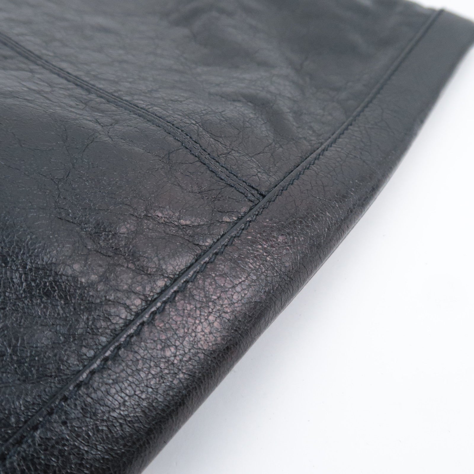BALENCIAGA Classic Clip L Leather Clutch Bag Black 273023