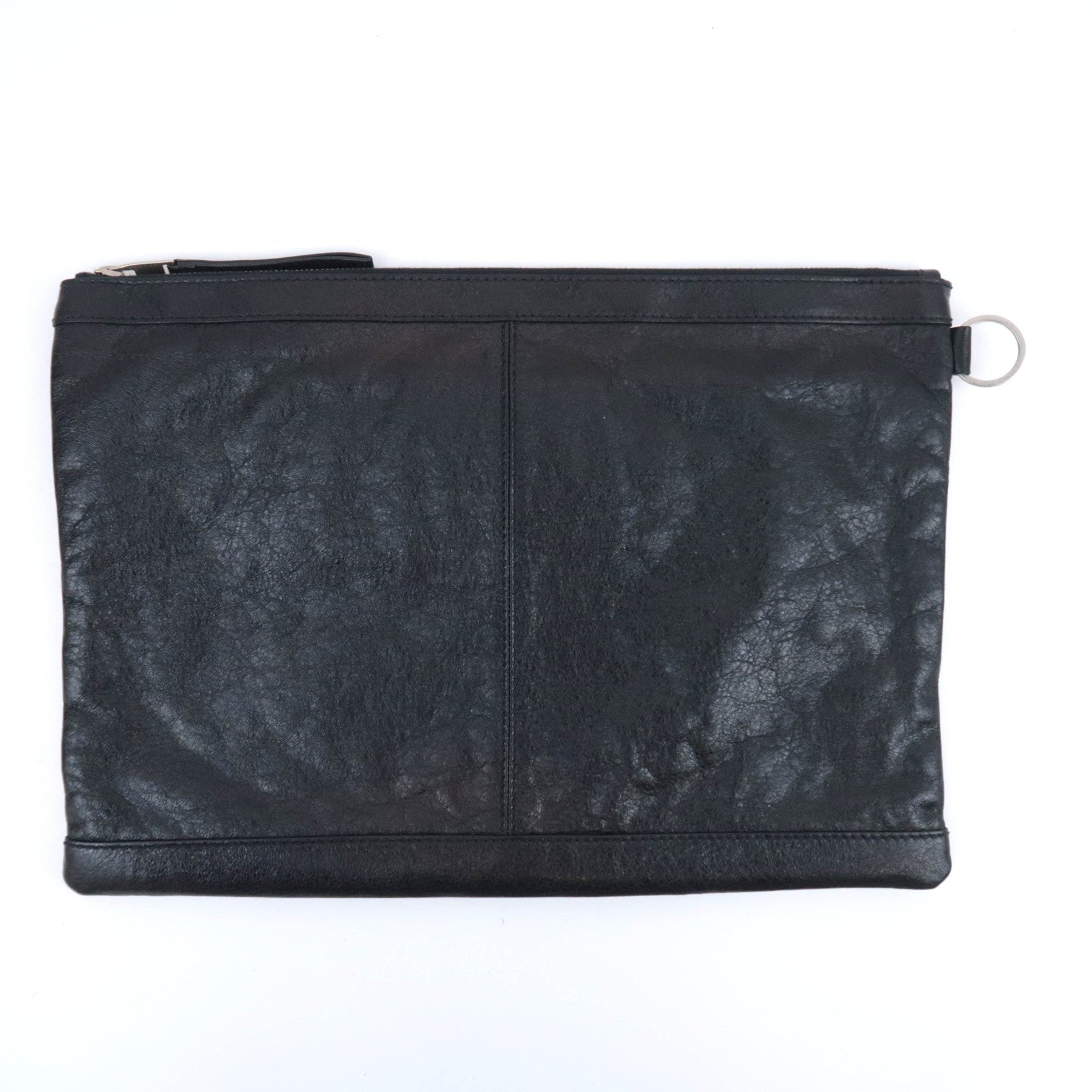 BALENCIAGA Classic Clip L Leather Clutch Bag Black 273023
