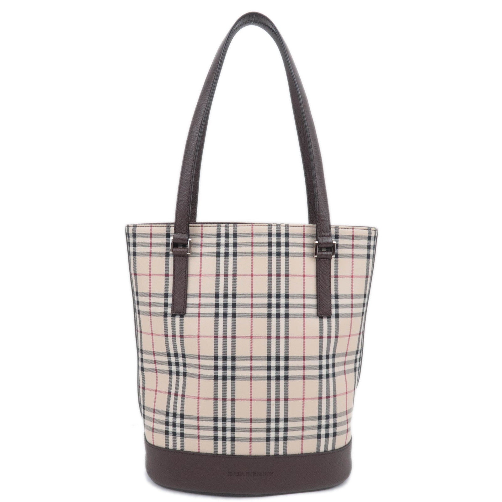 BURBERRY Nova Plaid Canvas Leather Tote Bag Beige Brown90847