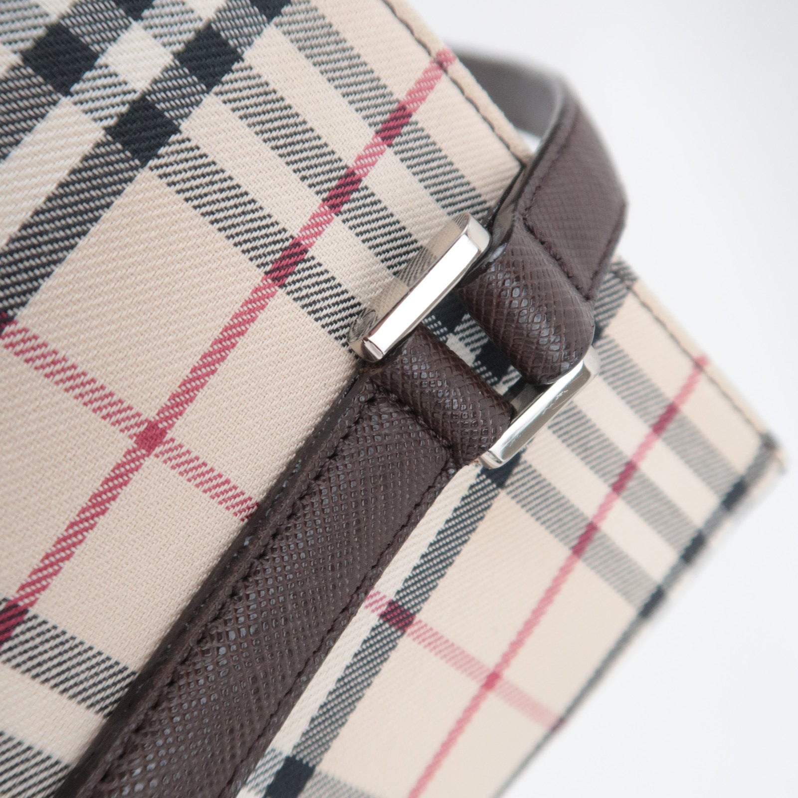 BURBERRY Nova Plaid Canvas Leather Tote Bag Beige Brown