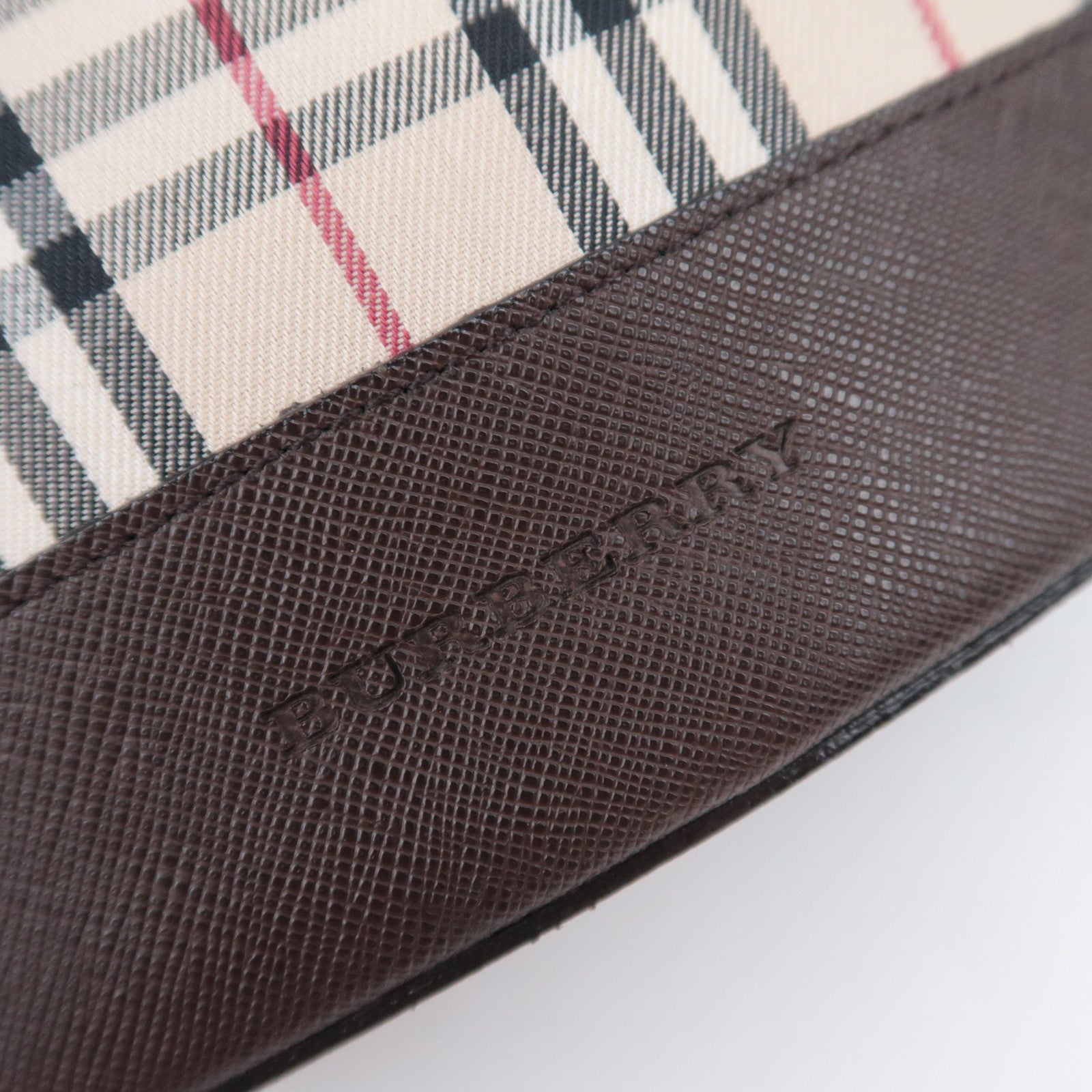 BURBERRY Nova Plaid Canvas Leather Tote Bag Beige Brown