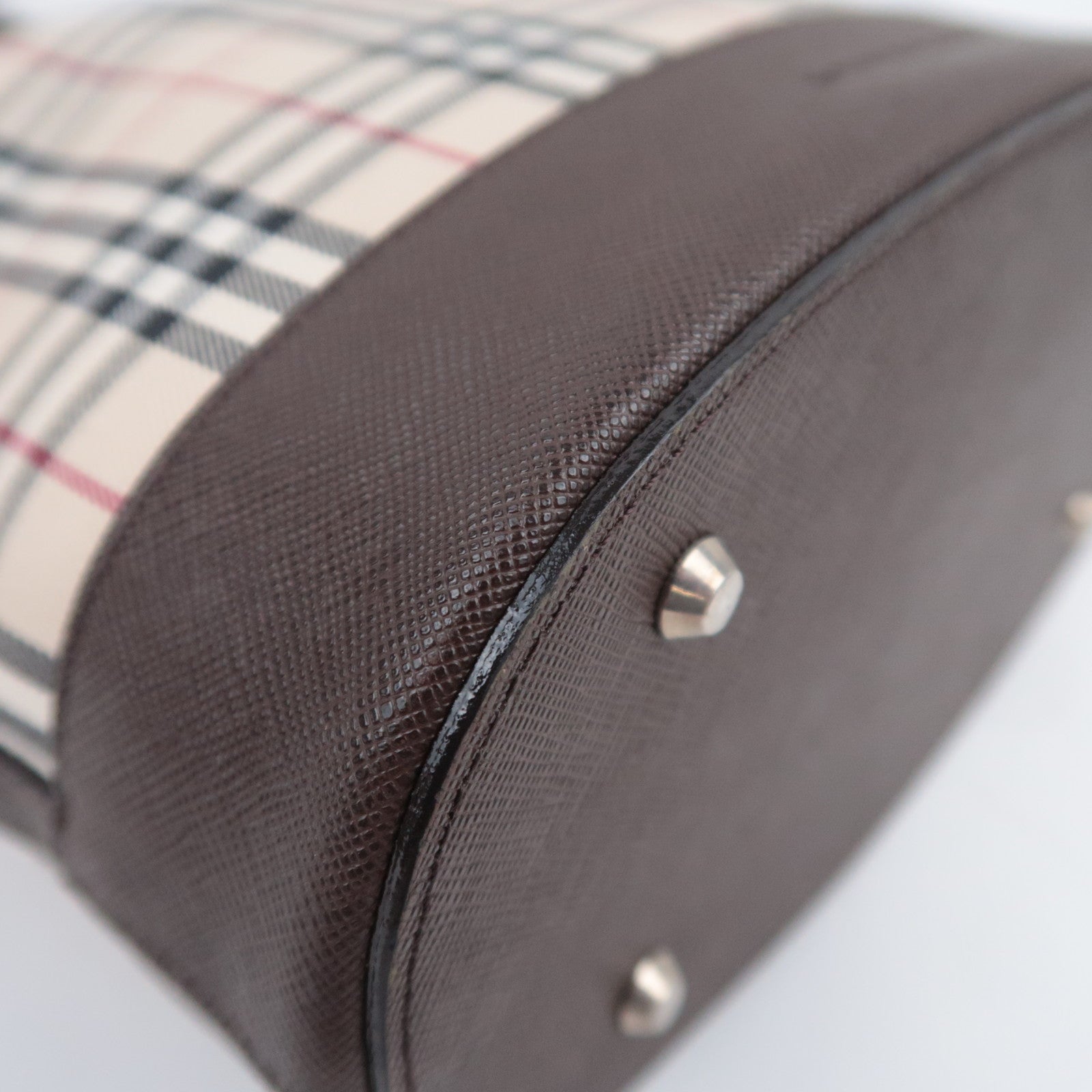 BURBERRY Nova Plaid Canvas Leather Tote Bag Beige Brown