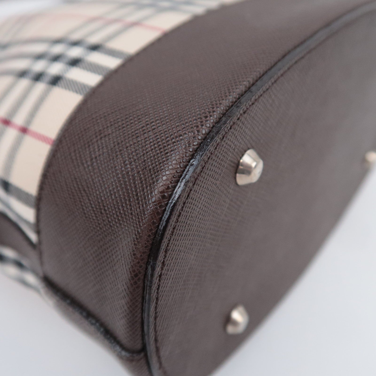 BURBERRY Nova Plaid Canvas Leather Tote Bag Beige Brown