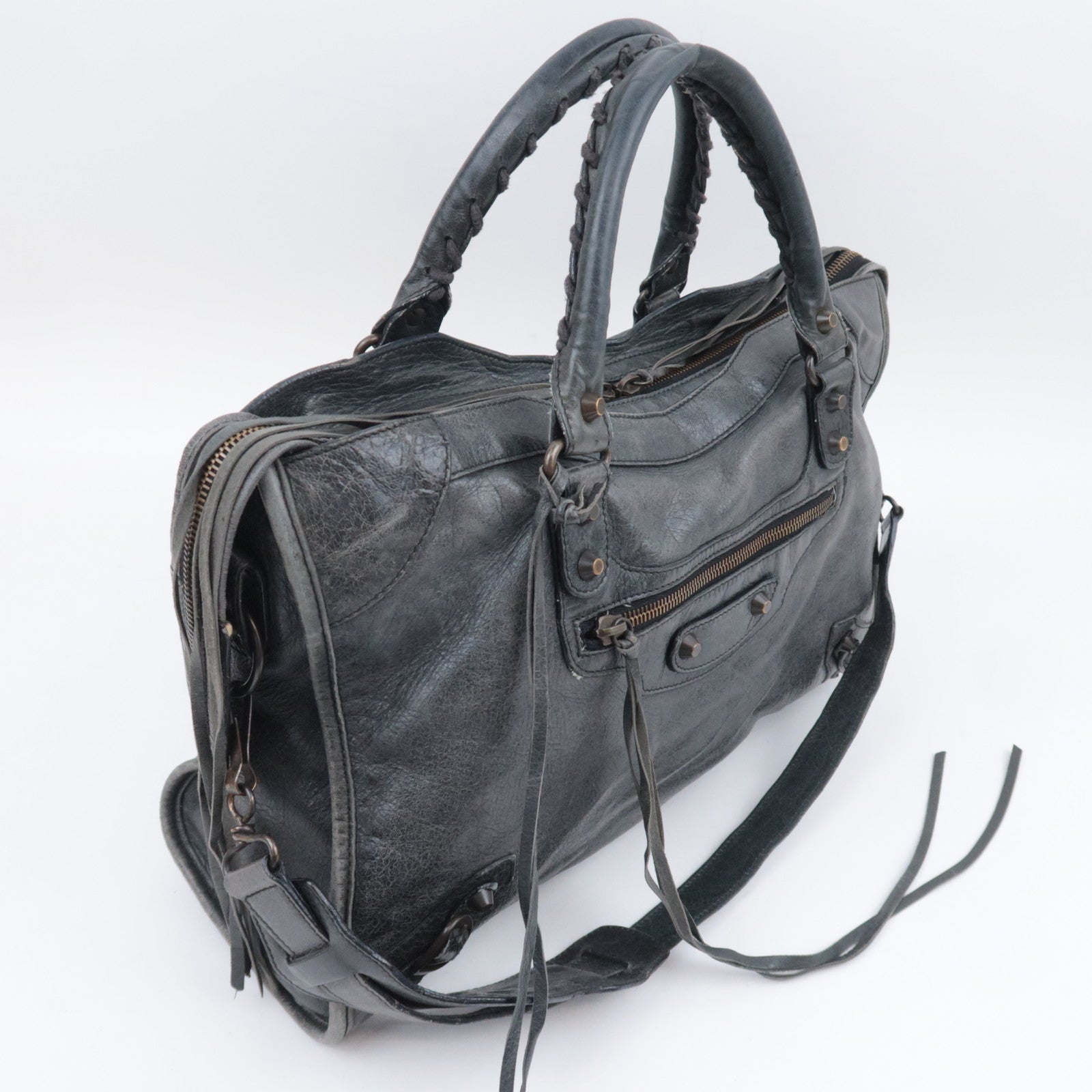 BALENCIAGA The City 2Way Leather Shoulder Bag Gray 115748