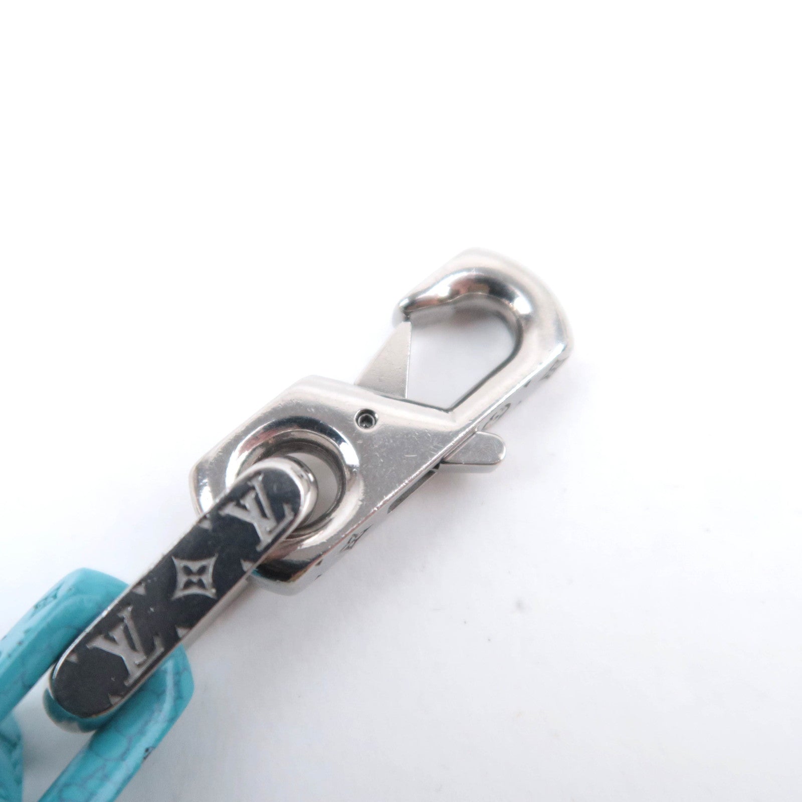 Louis Vuitton Monogram Chain Stone Necklace Black White Silver Turquoise M01293