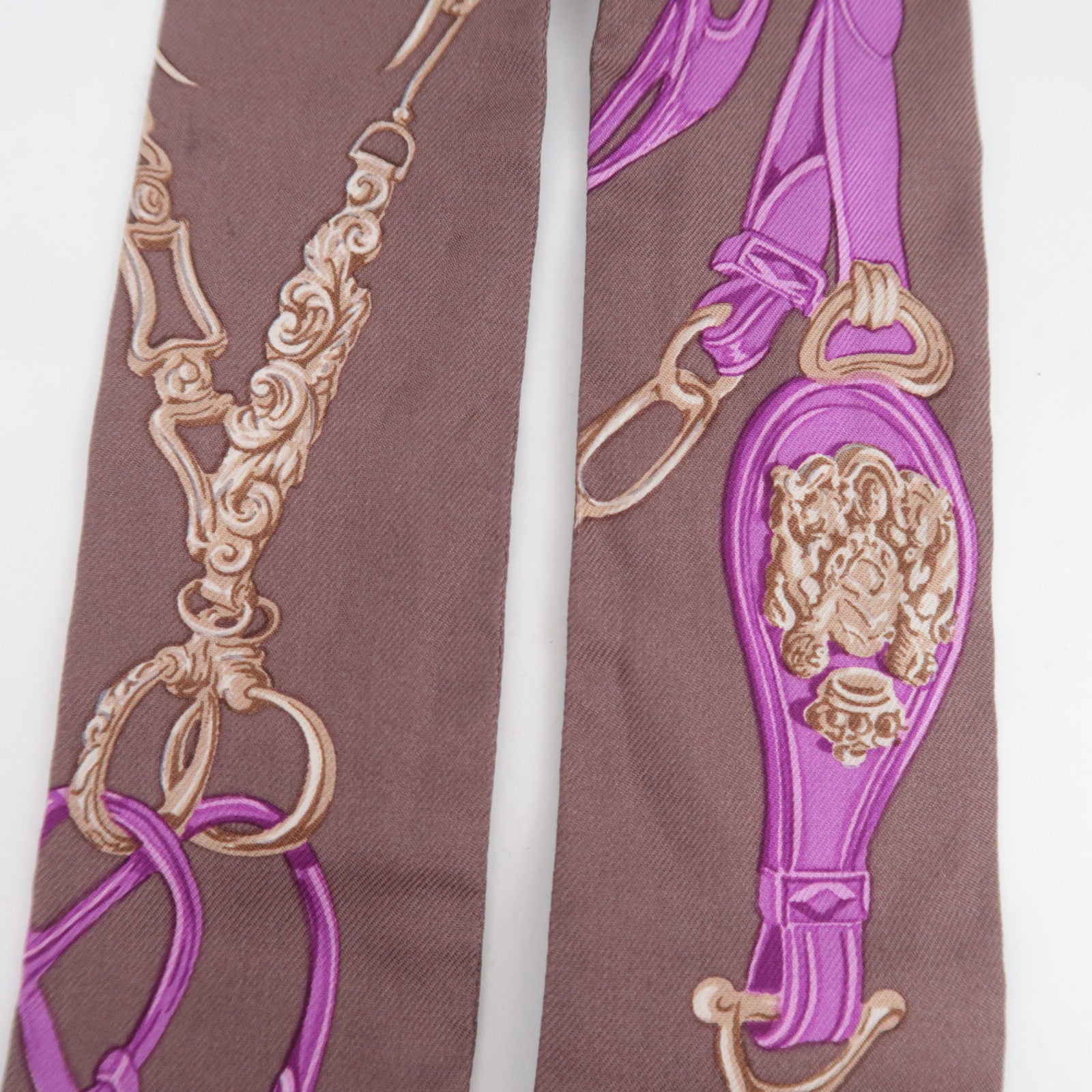 HERMES Twilly Scarf BRIDES de GALA 100% Silk Brown Purple