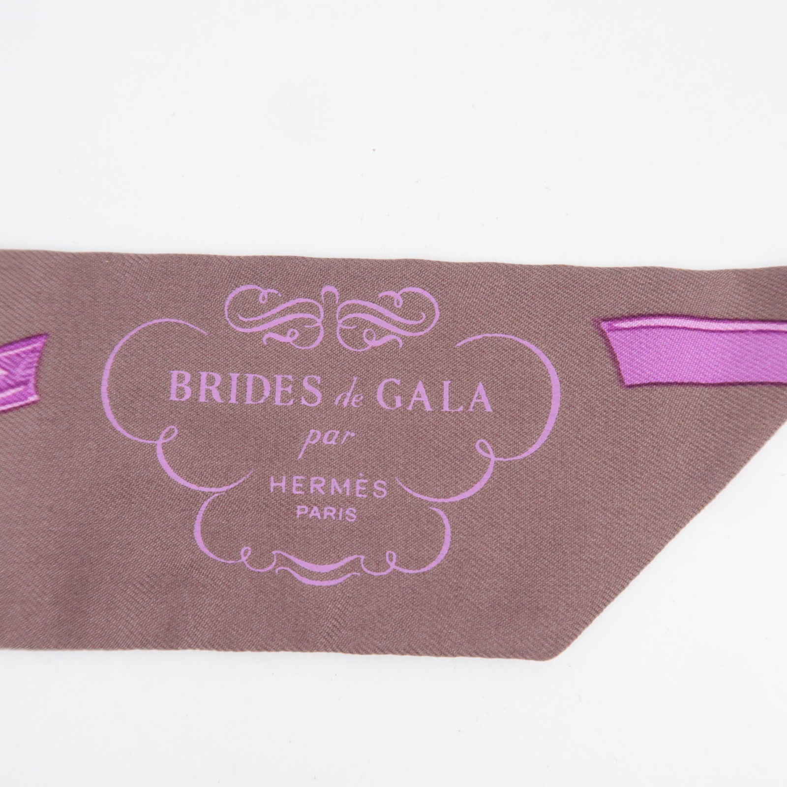 HERMES Twilly Scarf BRIDES de GALA 100% Silk Brown Purple