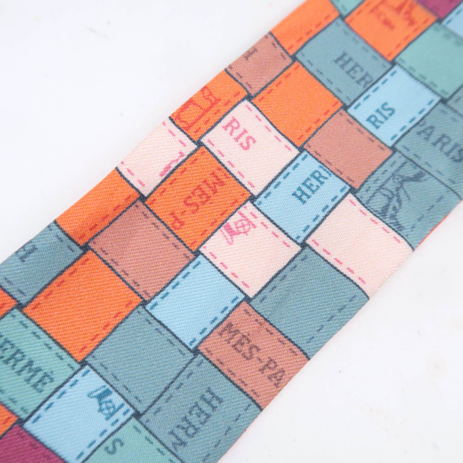 HERMES Twilly Scarf Bolduc au Carre 100% Silk Orange Blue