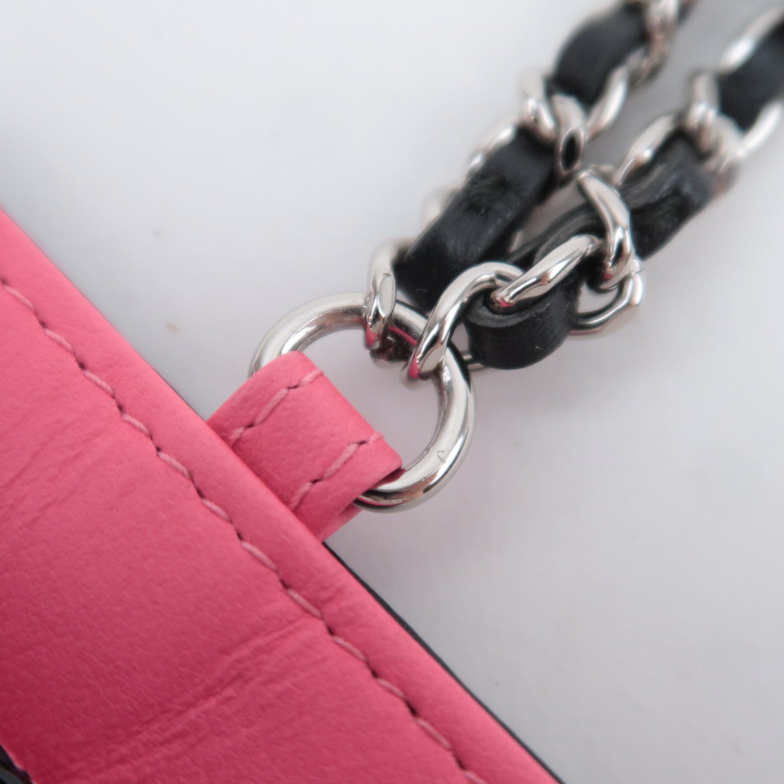 CHANEL Matelasse Patent Leather Chain Pass Case Holder Black Pink Silver HDW