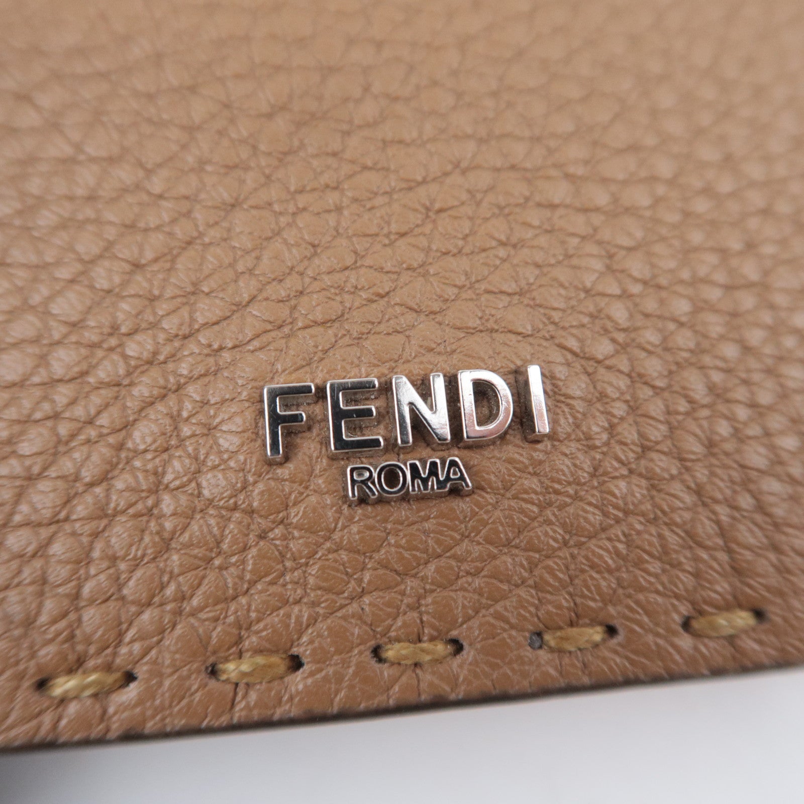 FENDI Selleria Leather Card Case Brown 7M0222
