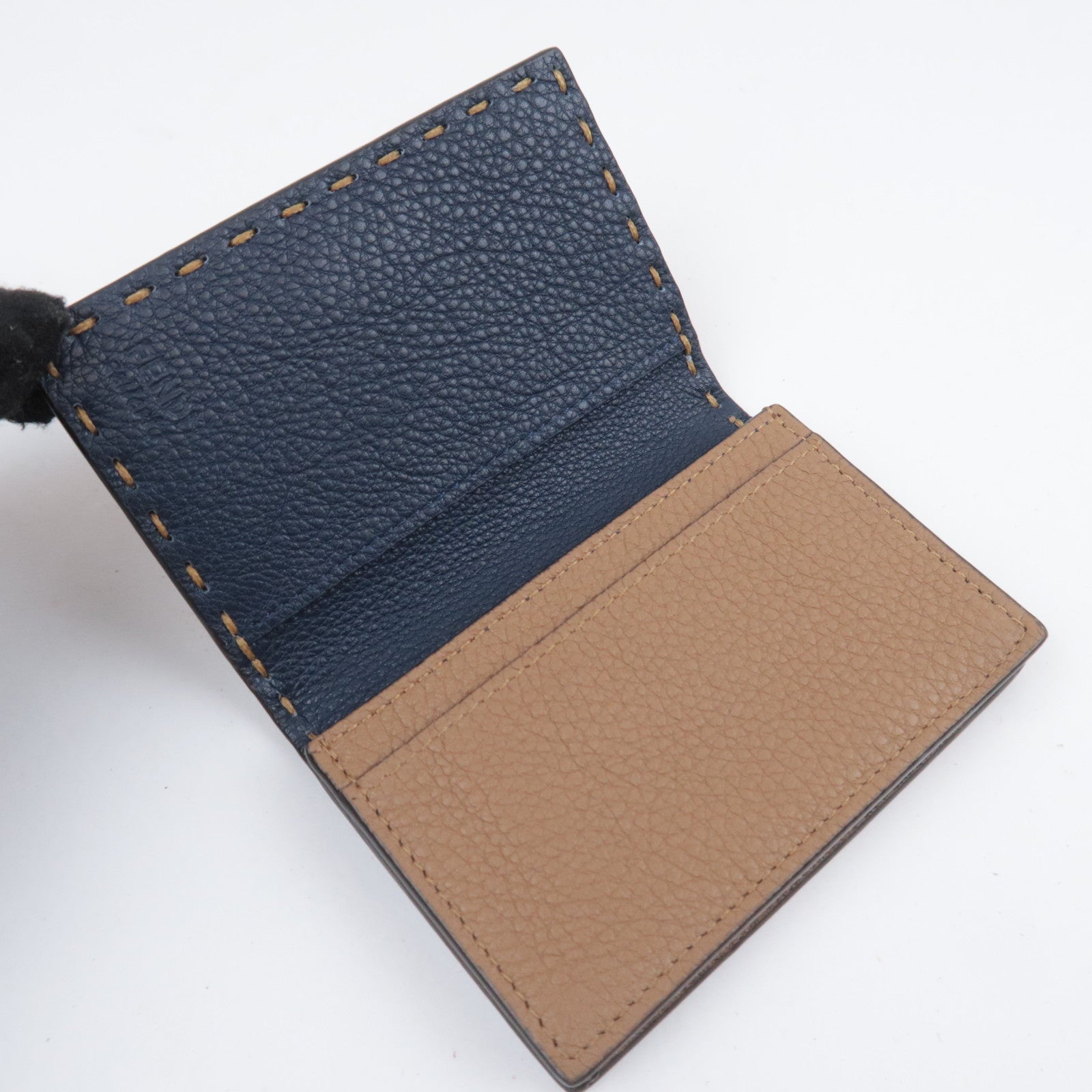 FENDI Selleria Leather Card Case Brown 7M0222