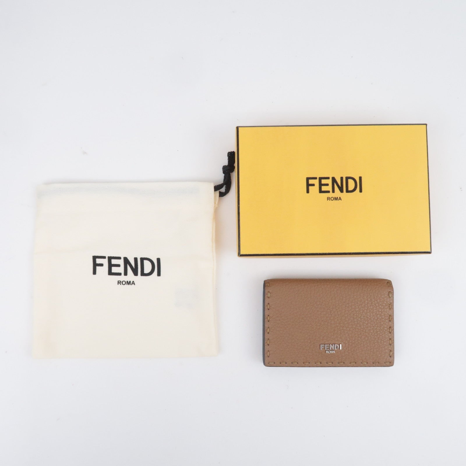 FENDI Selleria Leather Card Case Brown 7M0222