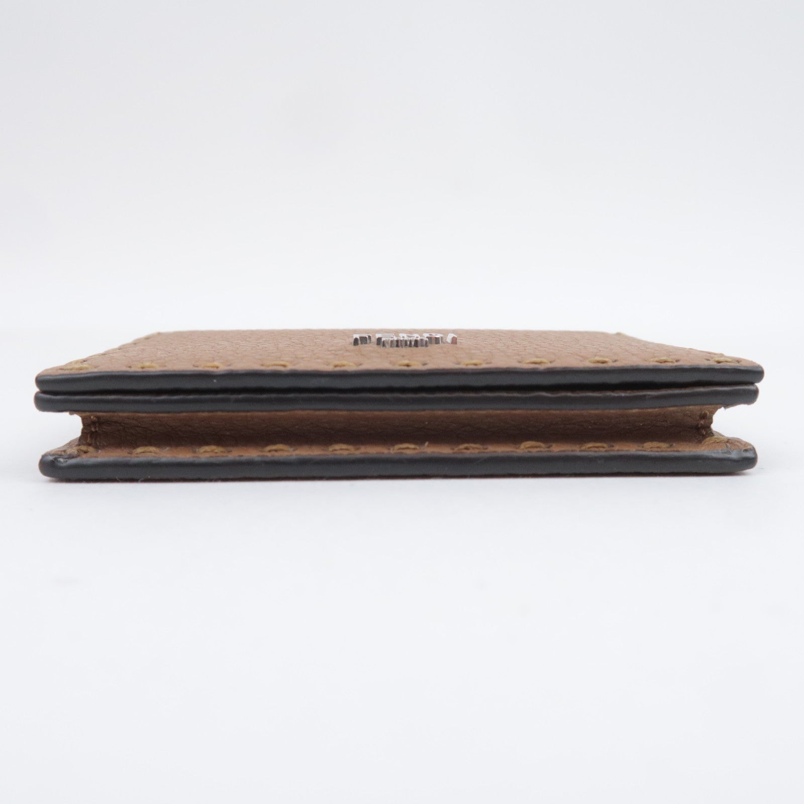 FENDI Selleria Leather Card Case Brown 7M0222