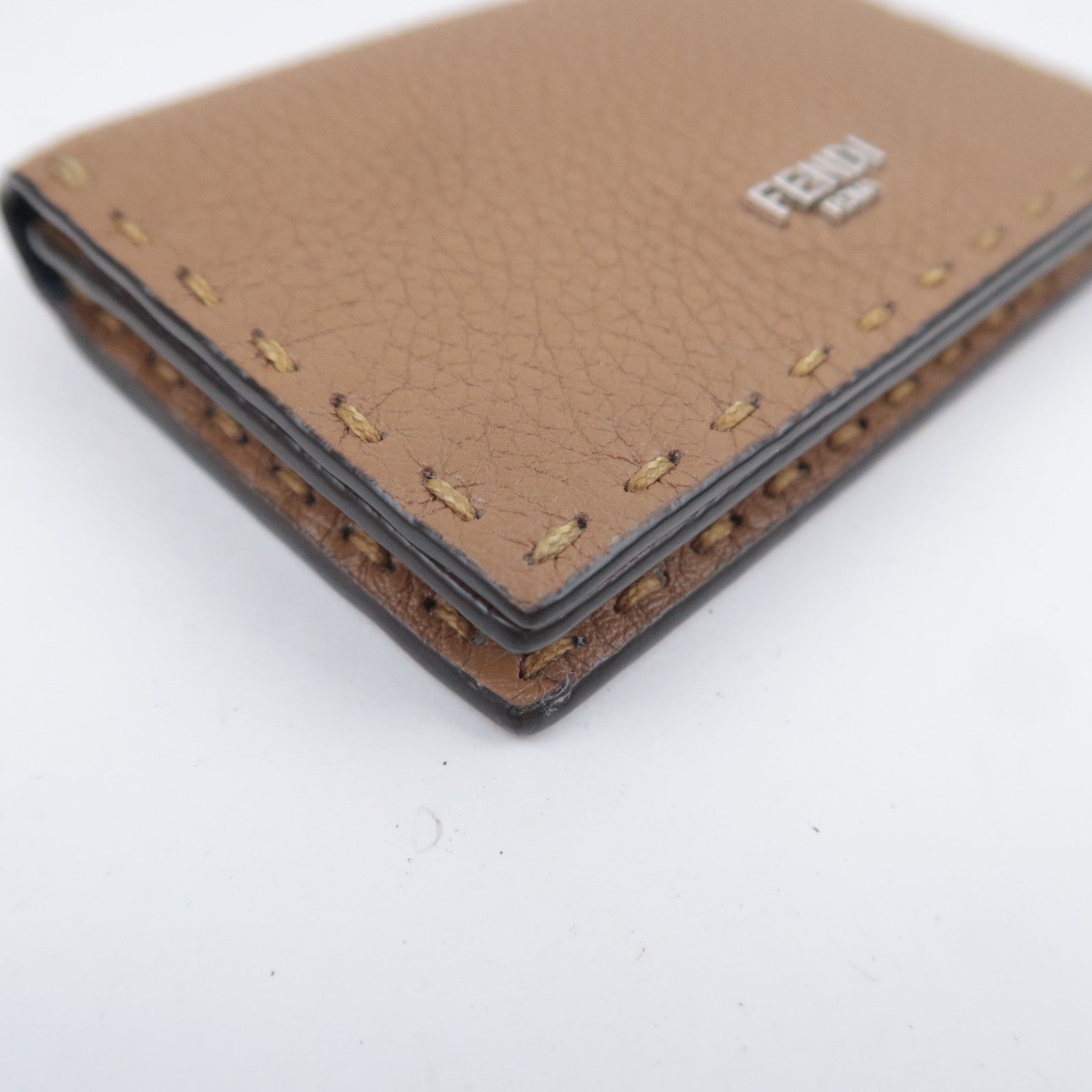 FENDI Selleria Leather Card Case Brown 7M0222