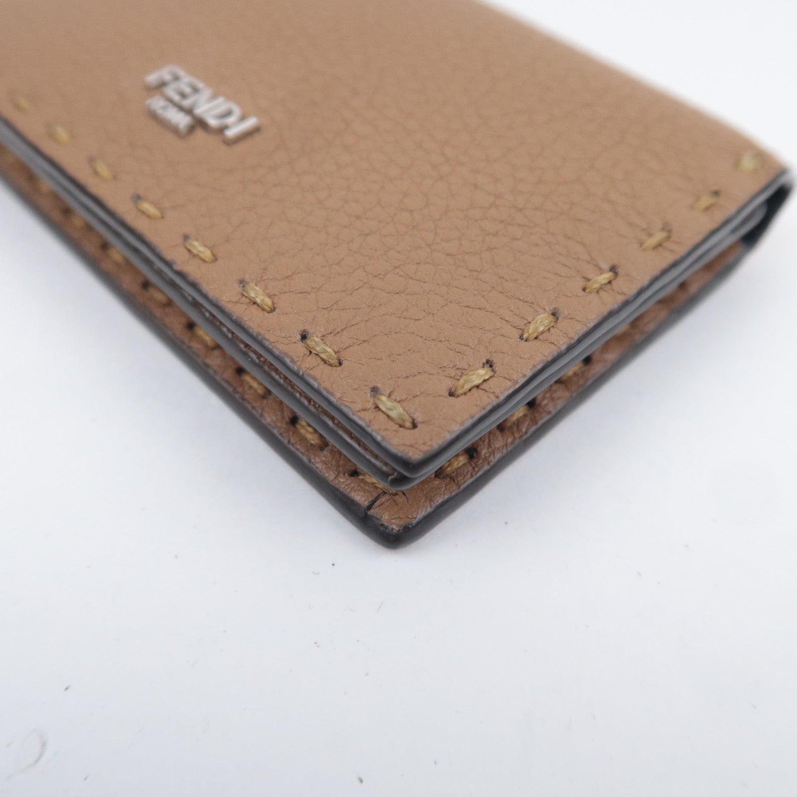 FENDI Selleria Leather Card Case Brown 7M0222