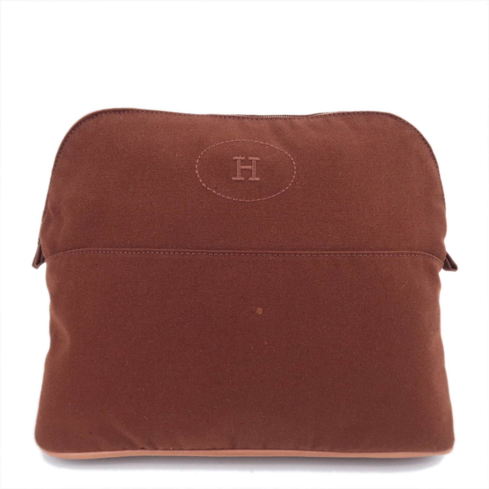 HERMES Bolide Pouch GM (30) Canvas Leather Clutch Bag Brown90915