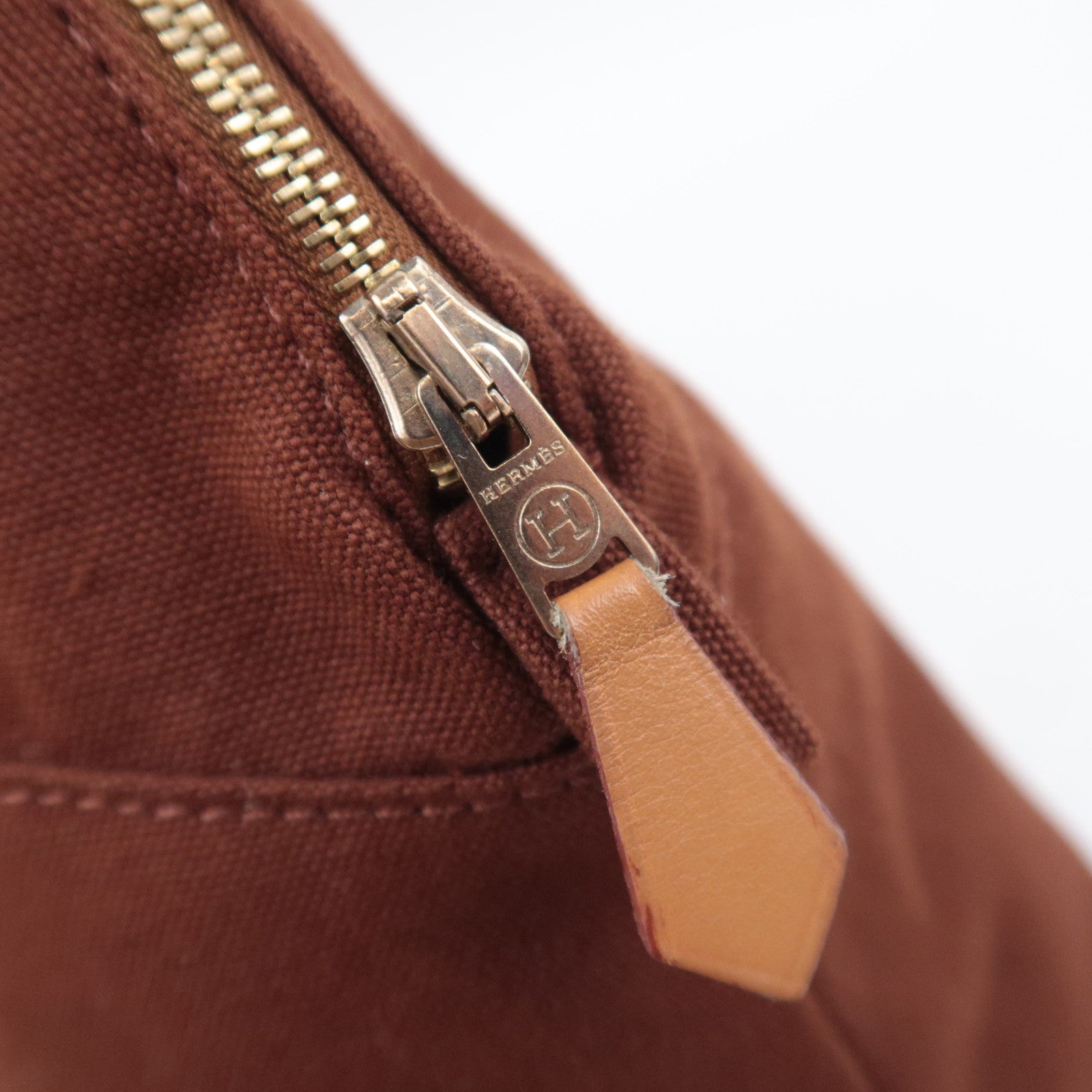 HERMES Bolide Pouch GM (30) Canvas Leather Clutch Bag Brown