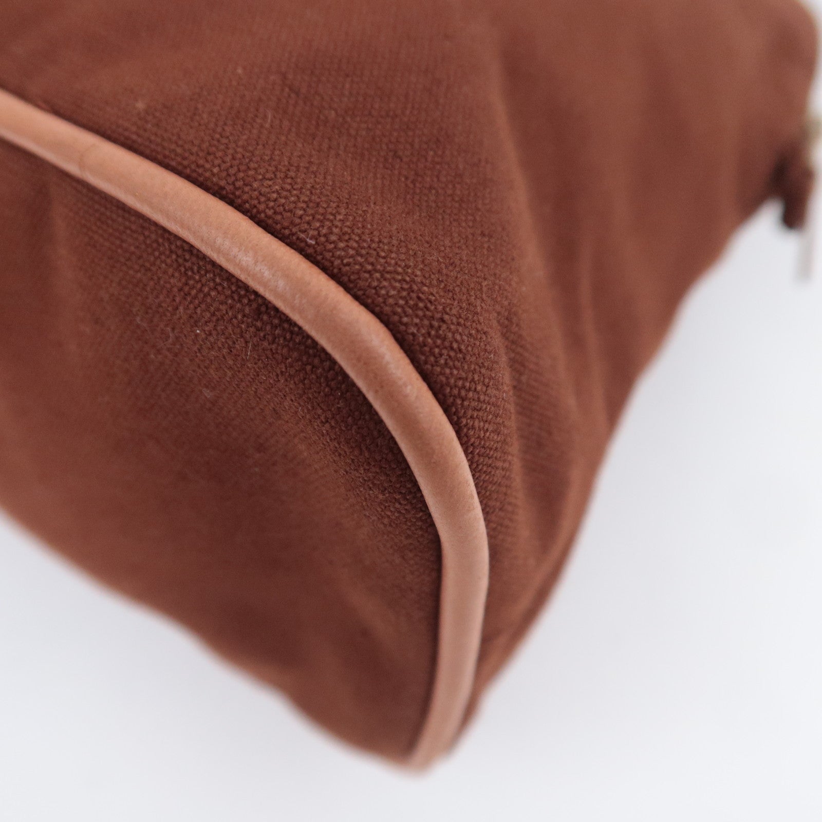 HERMES Bolide Pouch GM (30) Canvas Leather Clutch Bag Brown