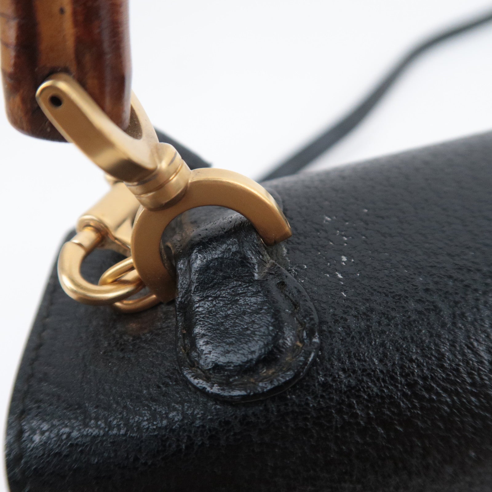 GUCCI Bamboo 2Way Leather Handbag Black 000.406.0188