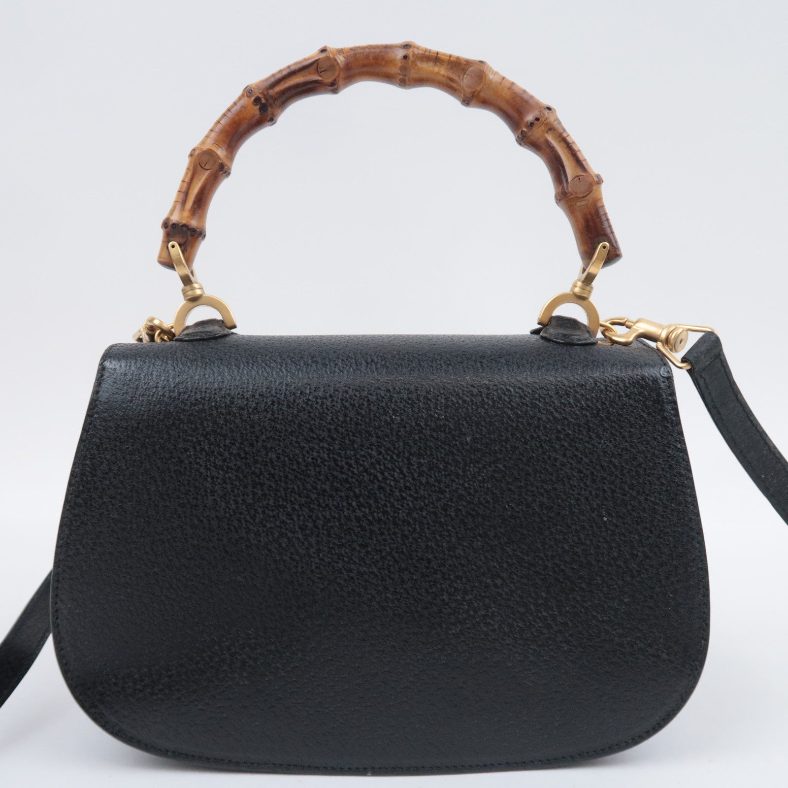 GUCCI Bamboo 2Way Leather Handbag Black 000.406.0188