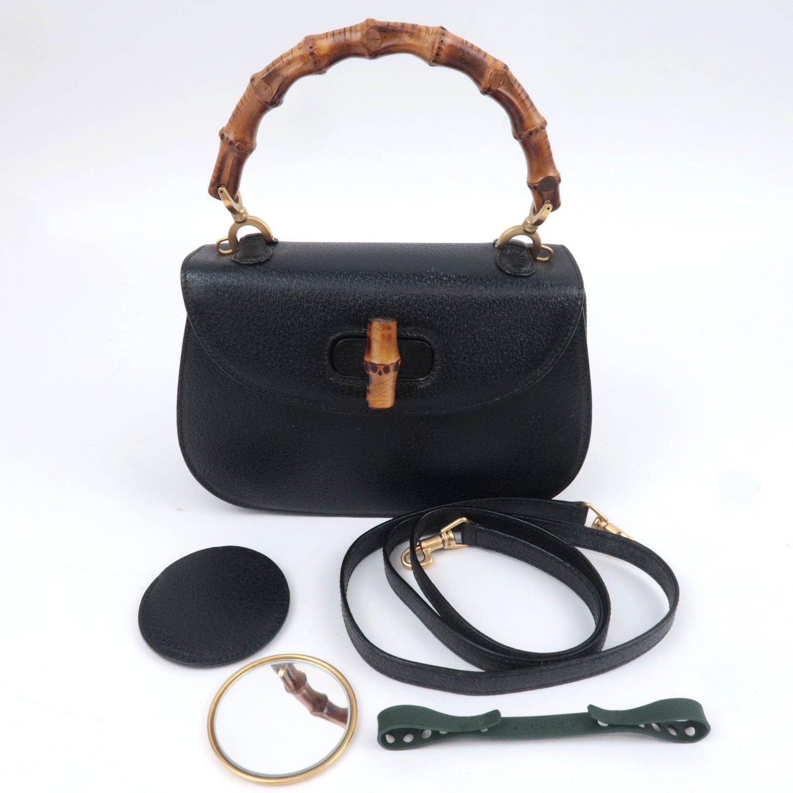 GUCCI Bamboo 2Way Leather Handbag Black 000.406.0188
