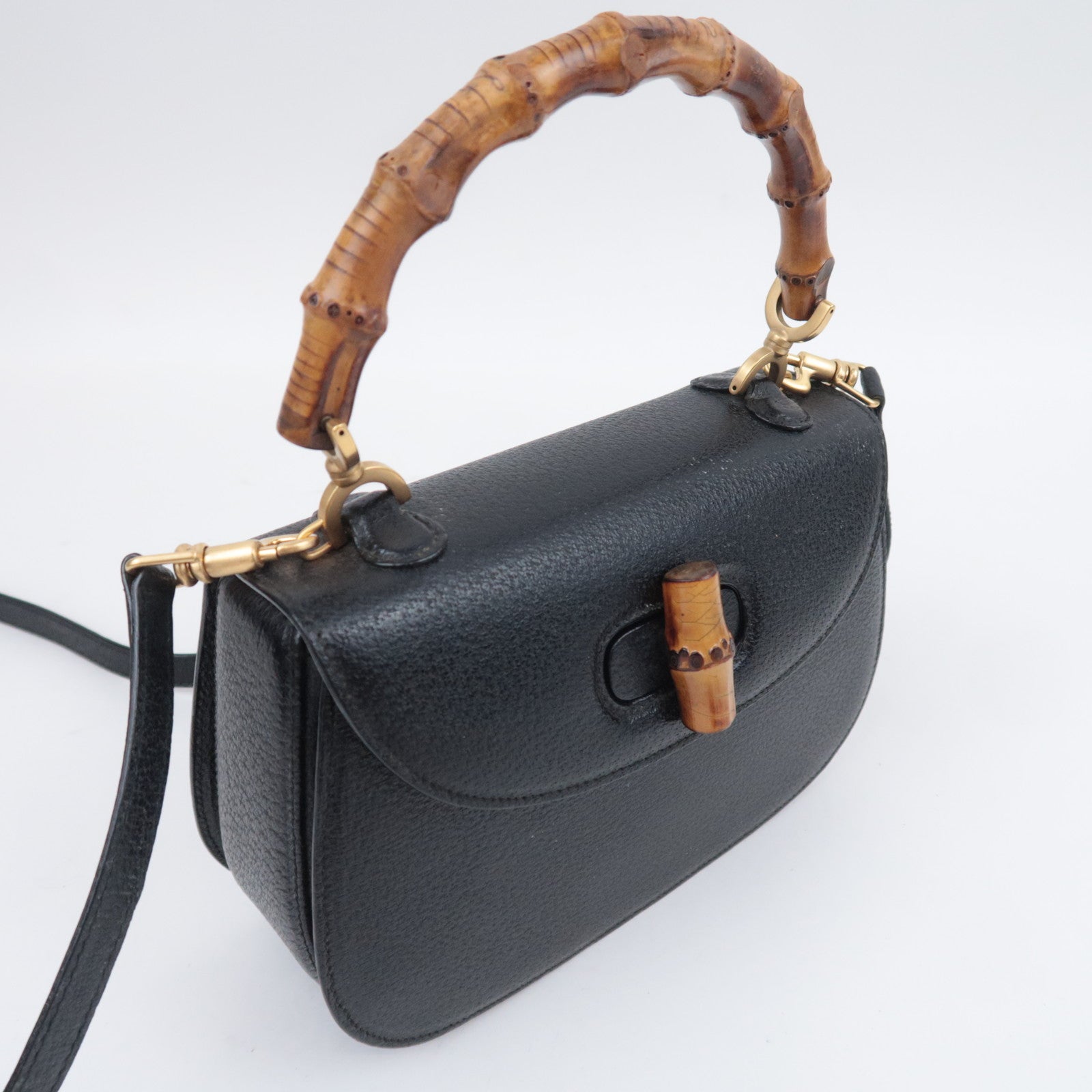 GUCCI Bamboo 2Way Leather Handbag Black 000.406.0188