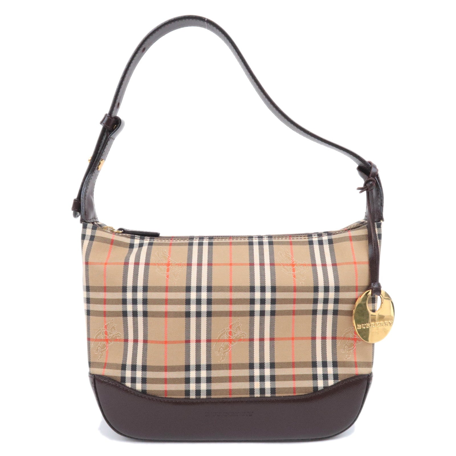 BURBERRY Nova Plaid Canvas Leather Shoulder Bag Beige Brown90922