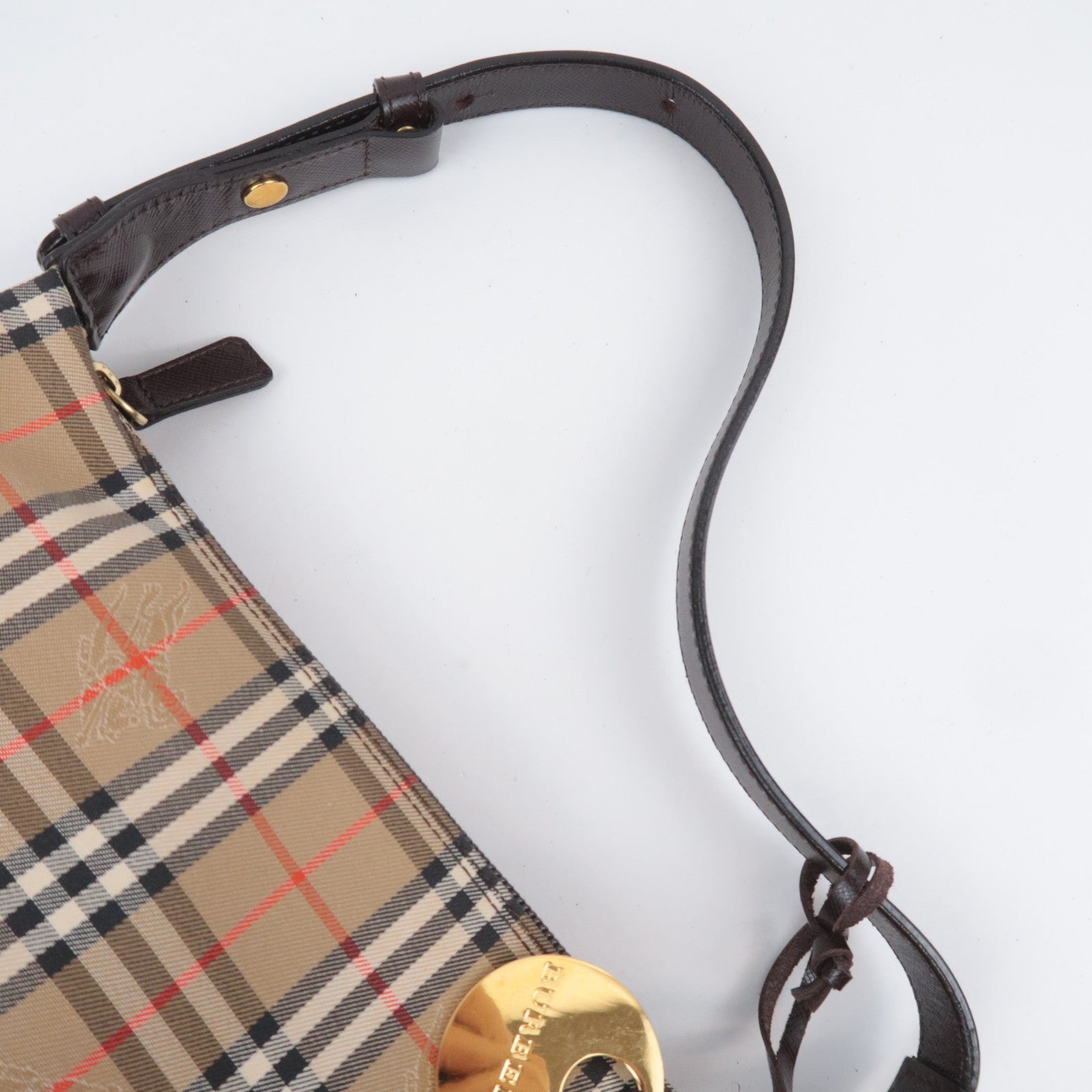 BURBERRY Nova Plaid Canvas Leather Shoulder Bag Beige Brown