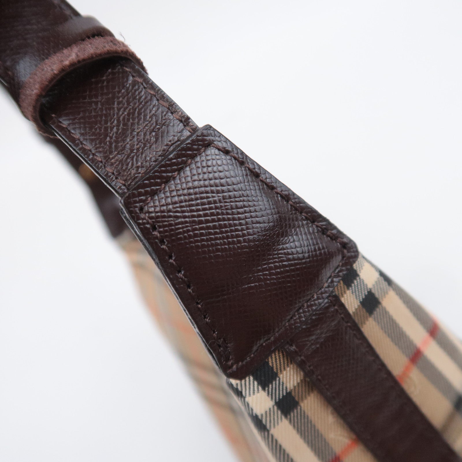 BURBERRY Nova Plaid Canvas Leather Shoulder Bag Beige Brown