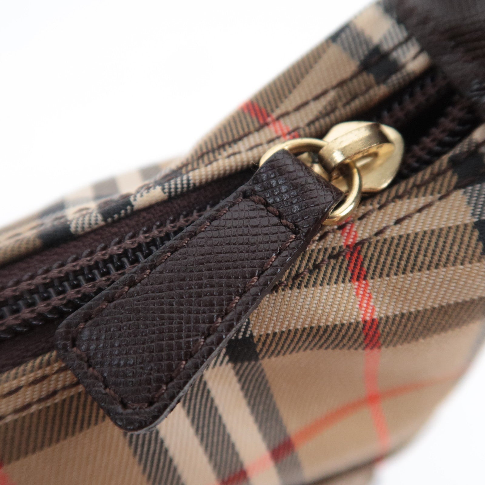 BURBERRY Nova Plaid Canvas Leather Shoulder Bag Beige Brown